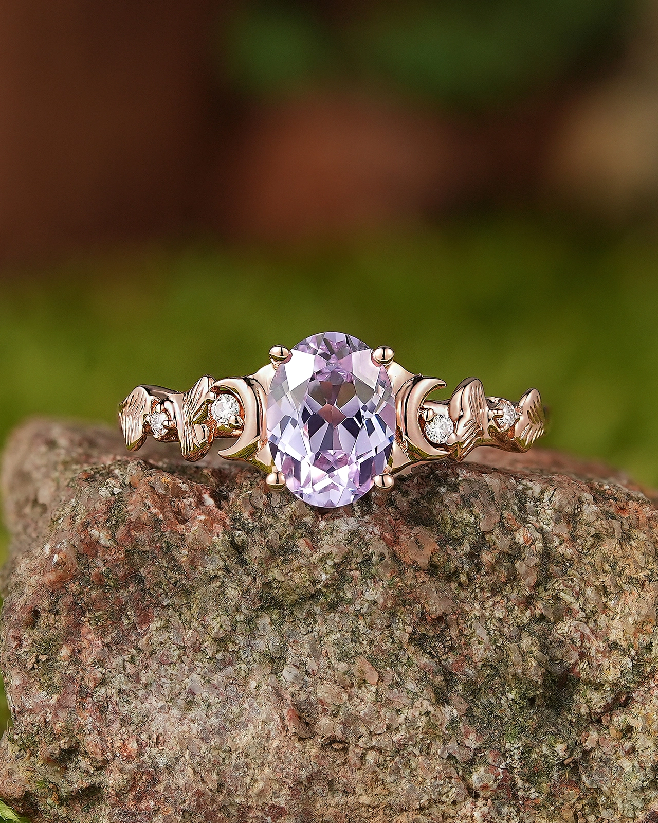 Leaf Inspired | Unique Purple Sapphire Engagement Ring Ginkgo Leaf Design - LCCjewelry