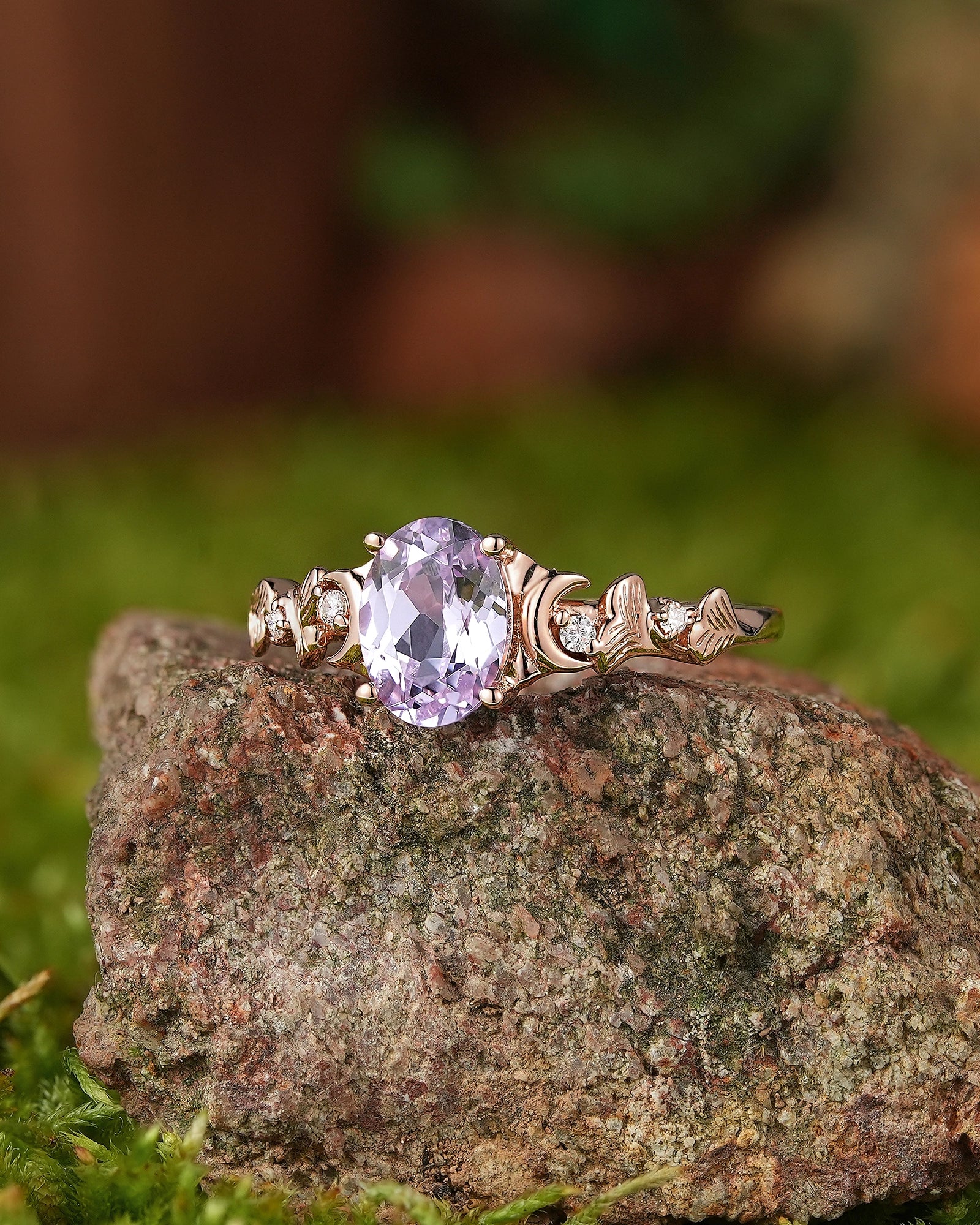 Leaf Inspired | Unique Purple Sapphire Engagement Ring Ginkgo Leaf Design - LCCjewelry