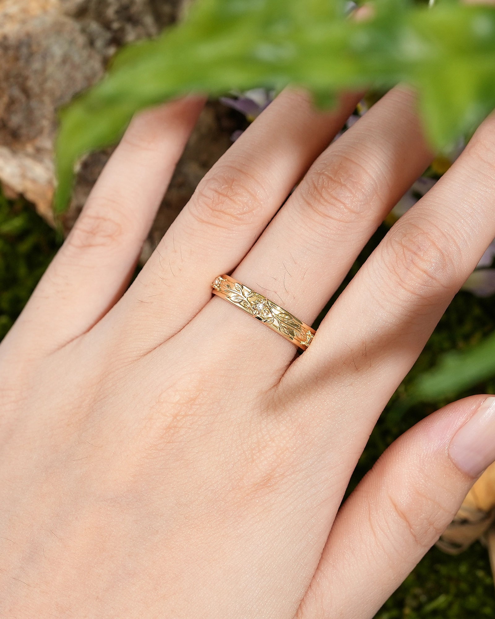 Floral Inspired | Unique Iris Design Moisanite Wedding Band - LCCjewelry