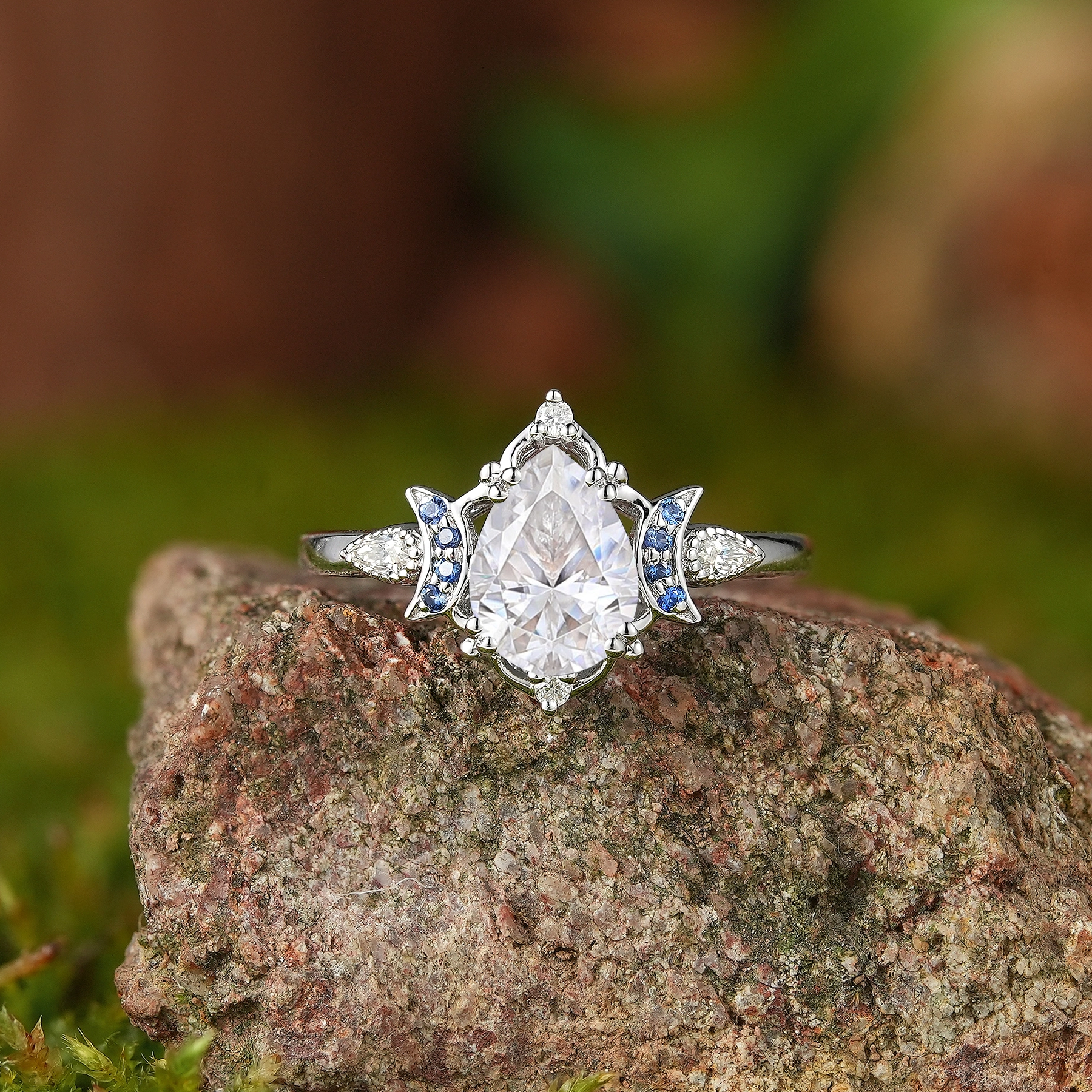 Moon Inspired | 1.2ct Moissanite Moon Design Engagement Ring - LCCjewelry