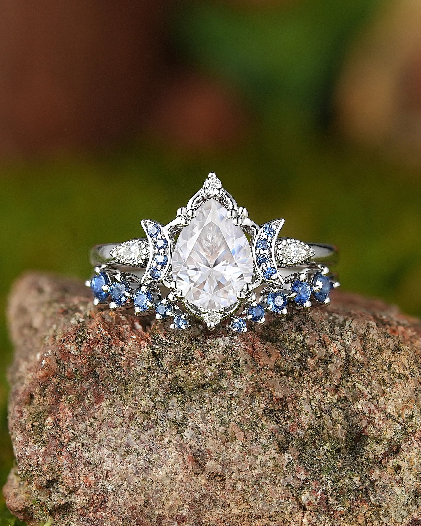 Moon Inspired | 2pcs Moissanite Moon Design Engagement Ring Set - LCCjewelry