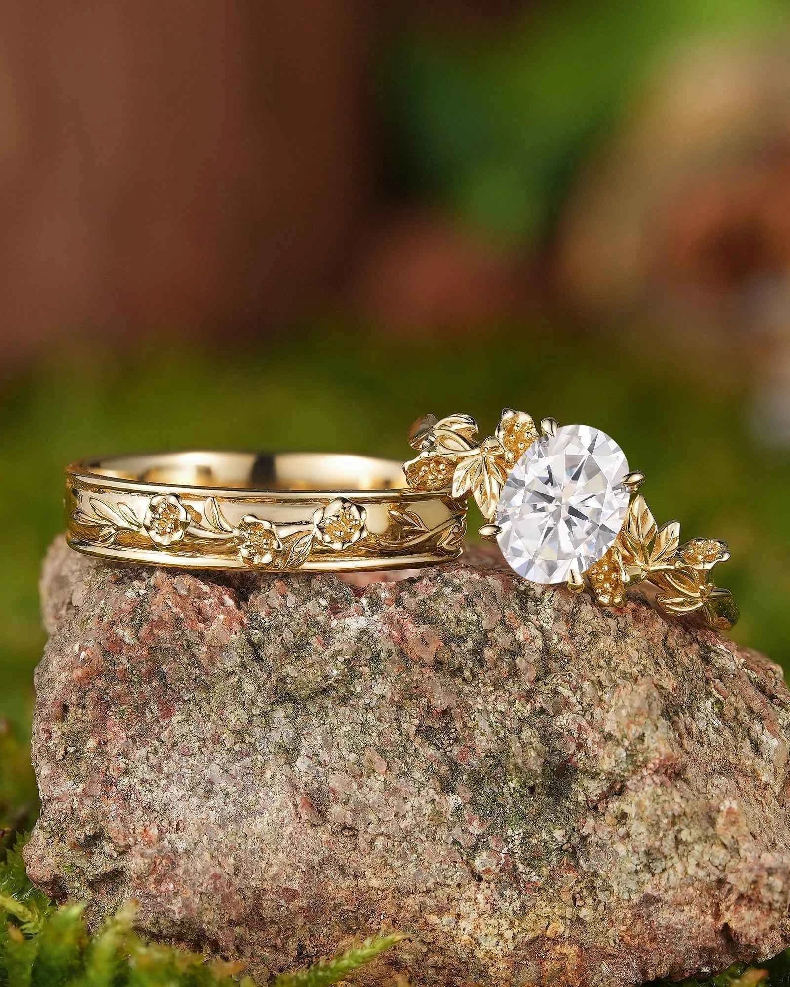 Floral Inspired | 2pcs Daffodils Design Moissanite Couple Rings