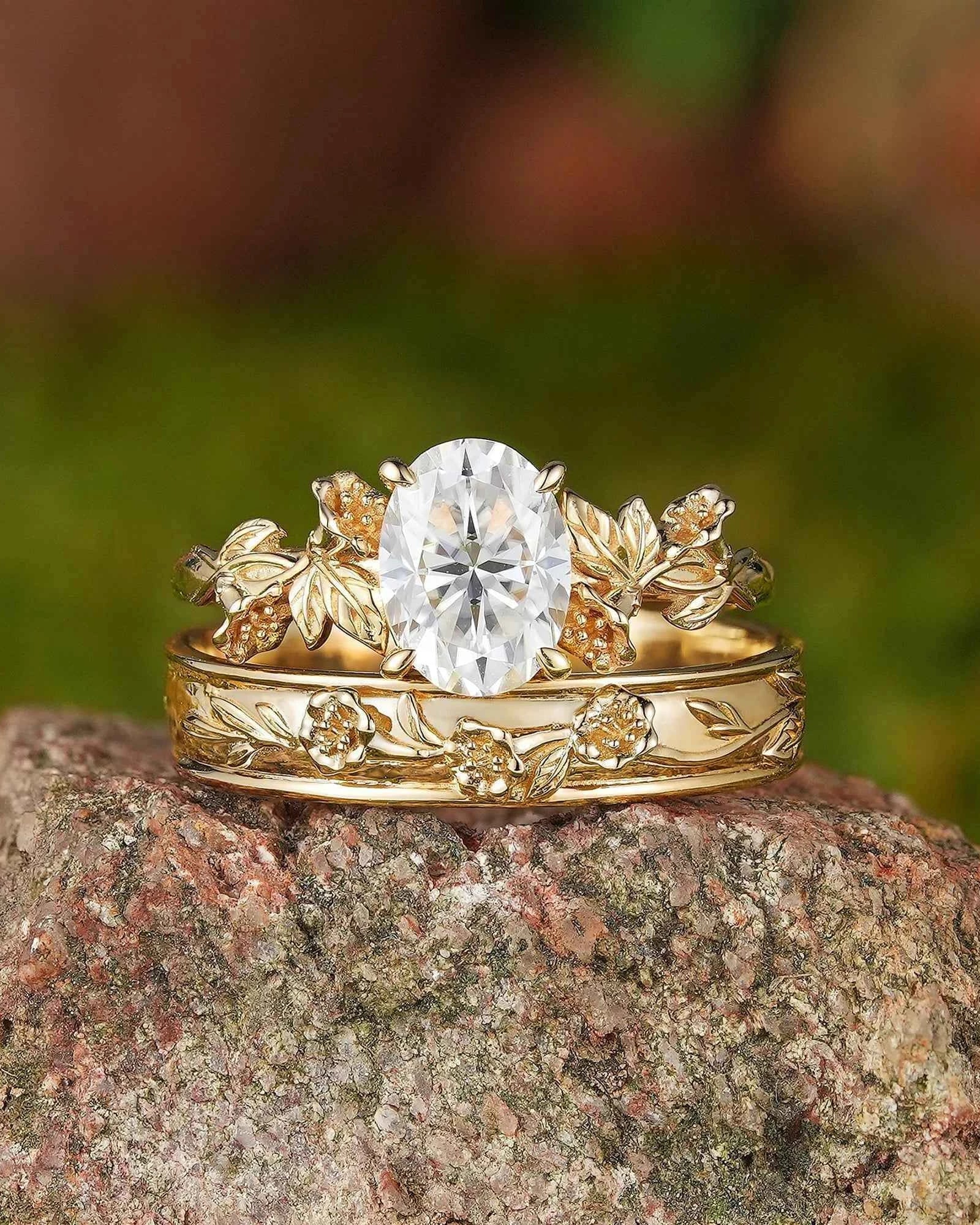 Floral Inspired | 2pcs Daffodils Design Moissanite Couple Rings