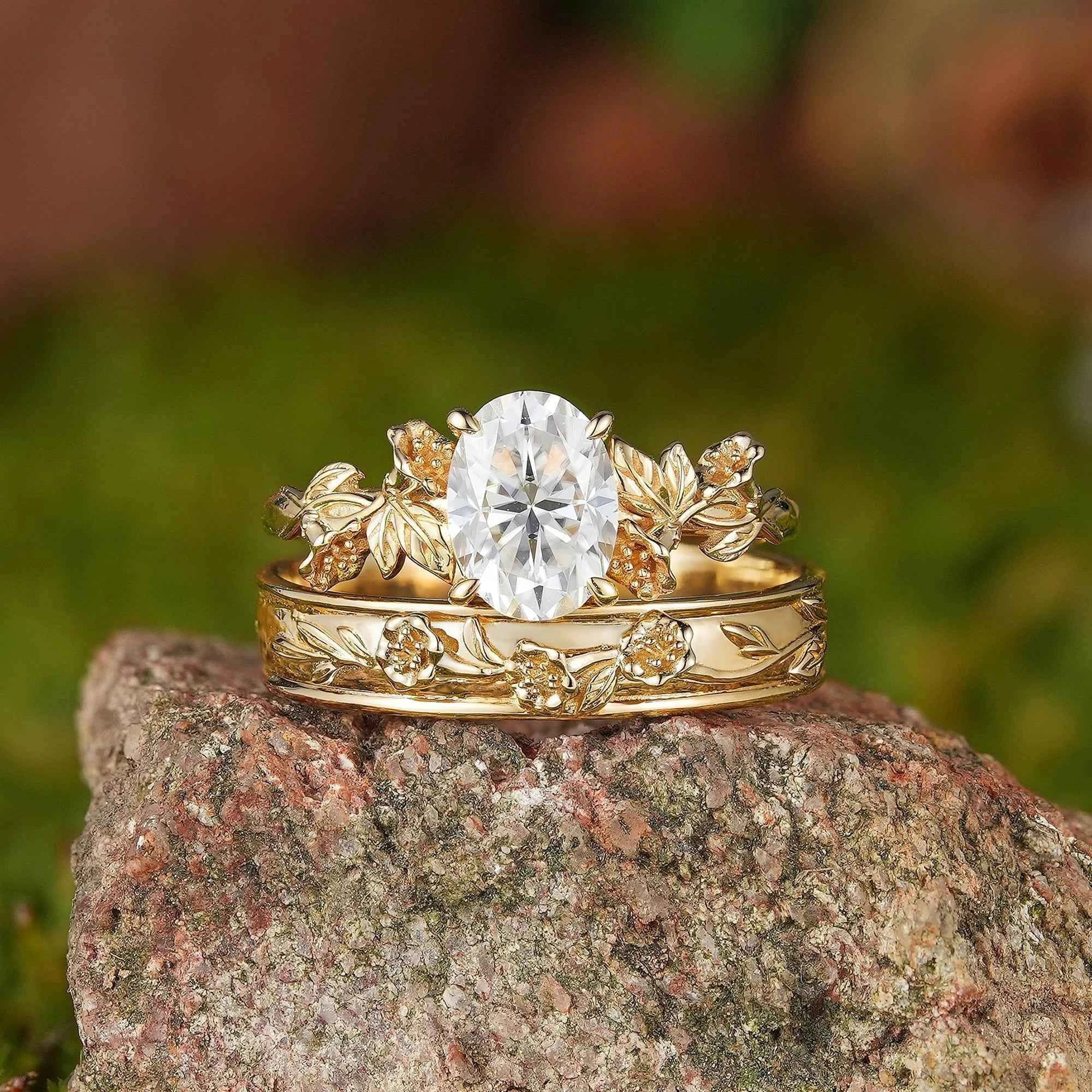 Floral Inspired | 2pcs Daffodils Design Moissanite Couple Rings