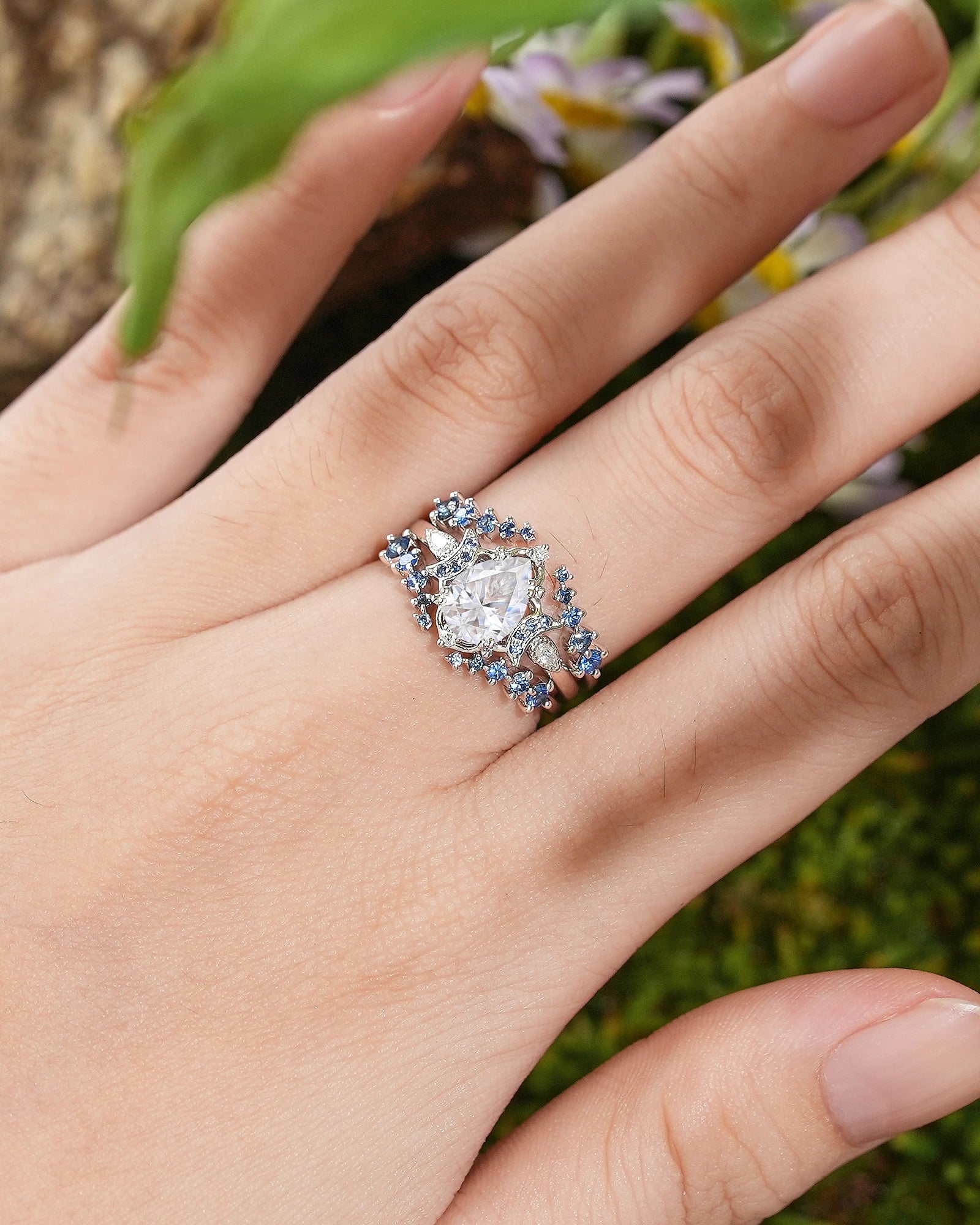 Moon Inspired | 3pcs Moissanite Moon Design Engagement Ring Set - LCCjewelry