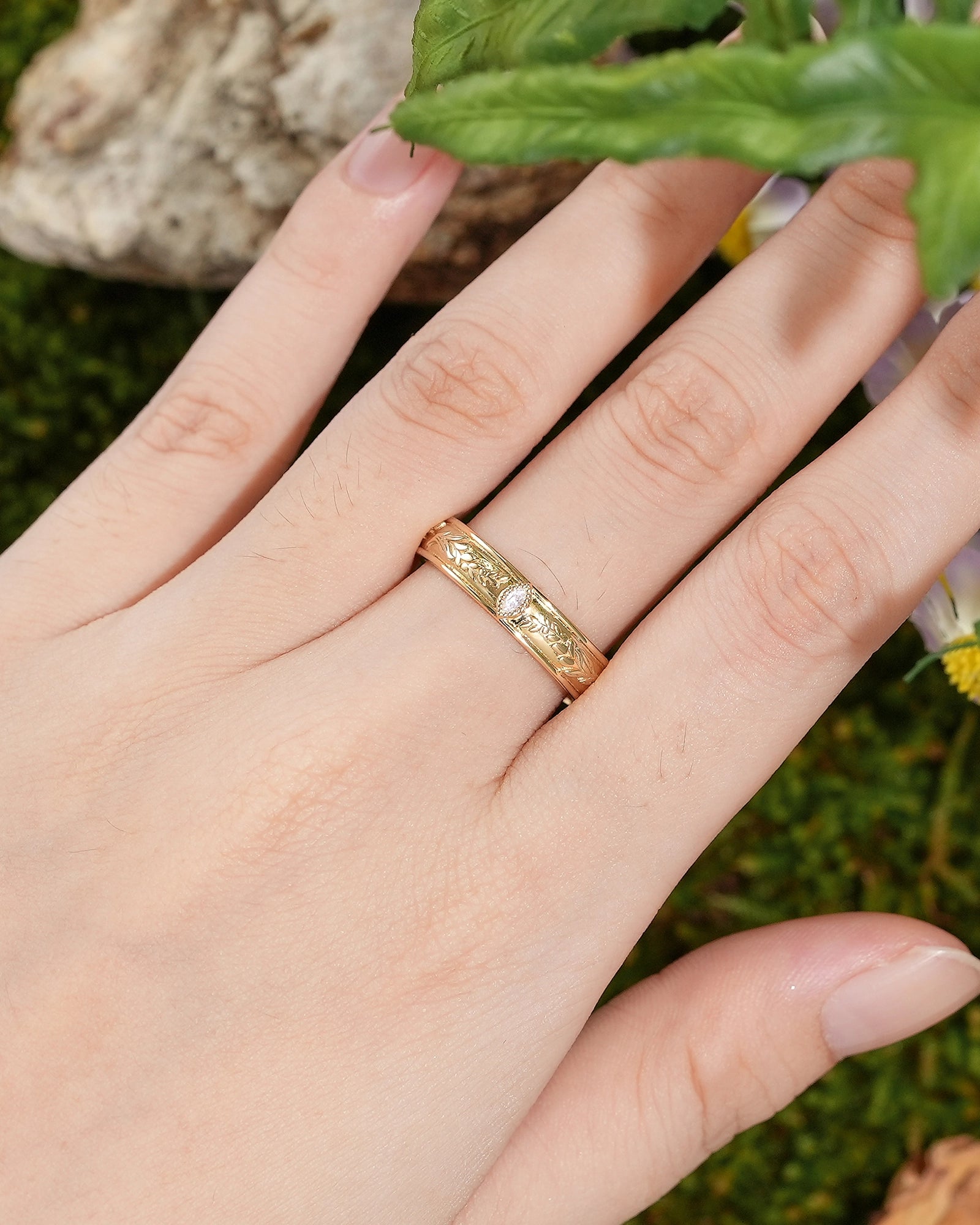 Floral Inspired | Lavender Design Moissanite Wedding Band - LCCjewelry