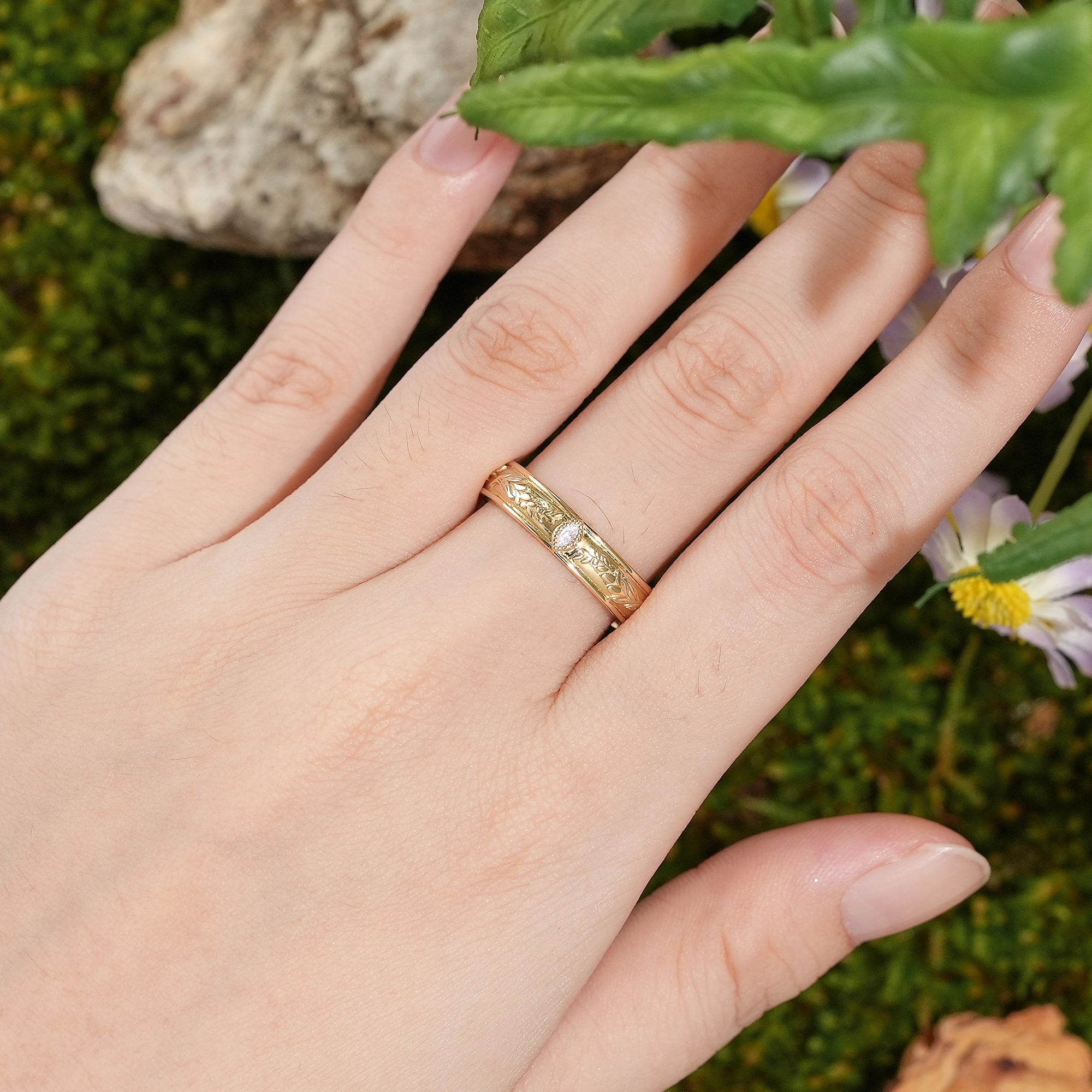 Floral Inspired | Lavender Design Moissanite Wedding Band - LCCjewelry