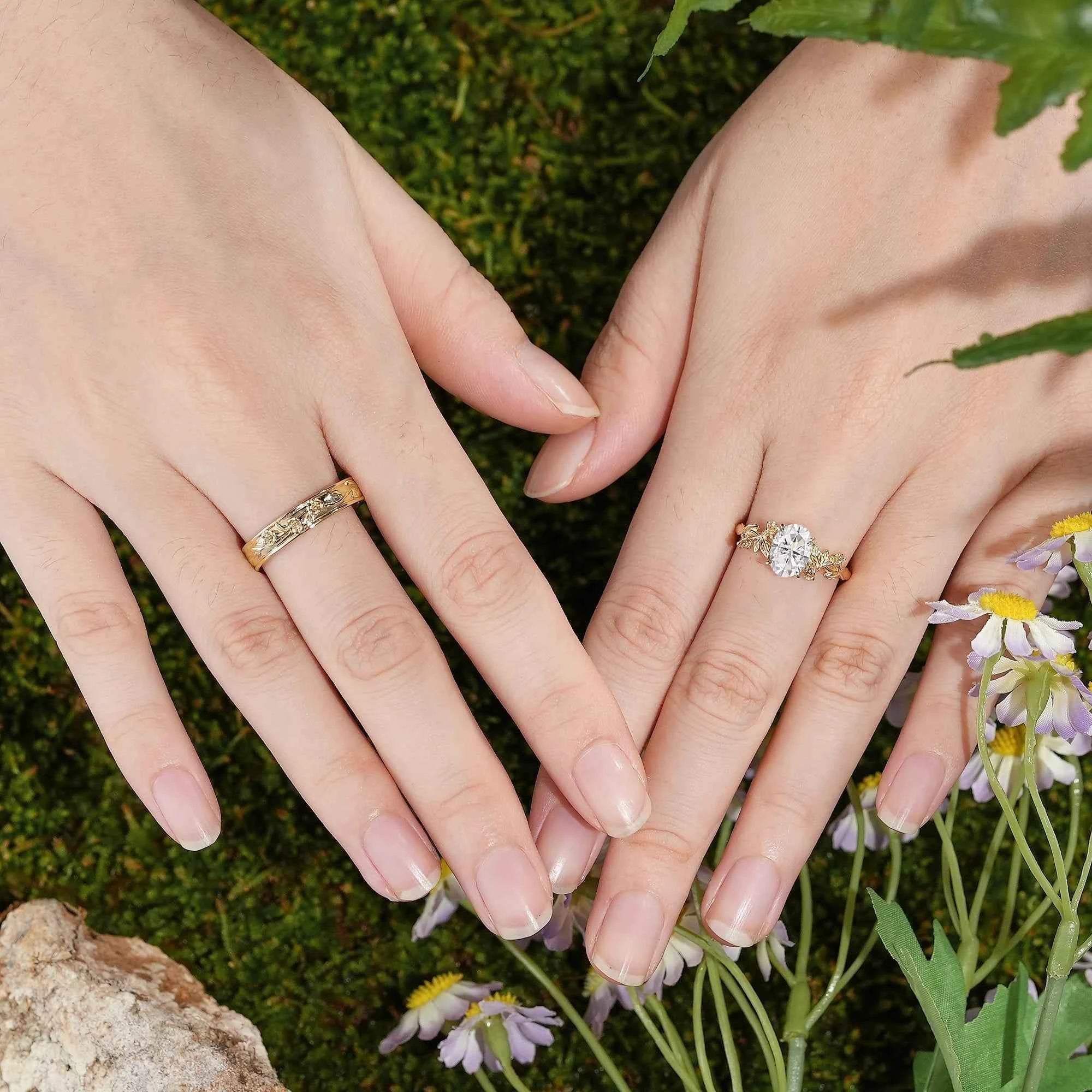 Floral Inspired | 2pcs Daffodils Design Moissanite Couple Rings