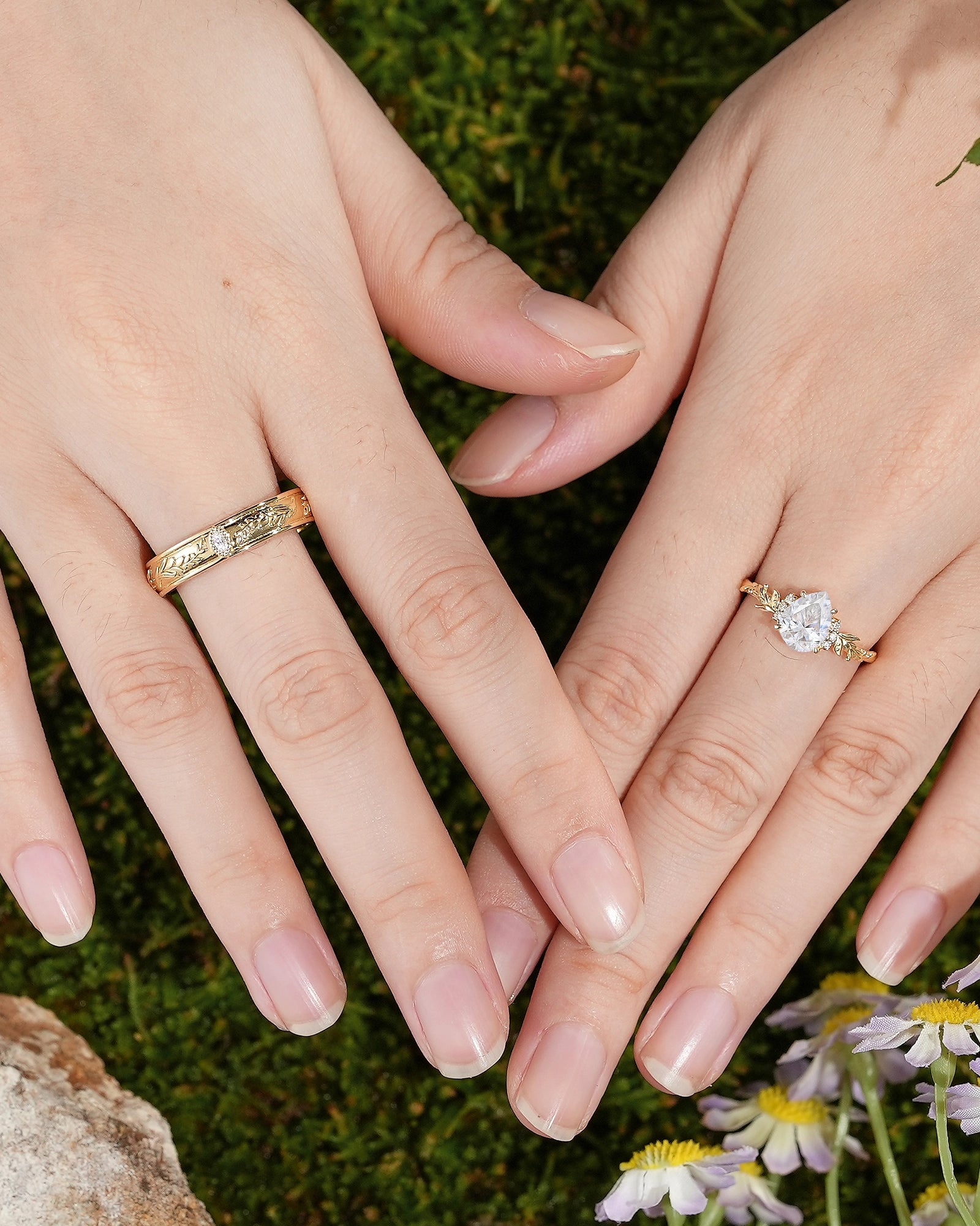 Floral Inspired | 2pcs Lavender Design Moissanite Couple Rings - LCCjewelry