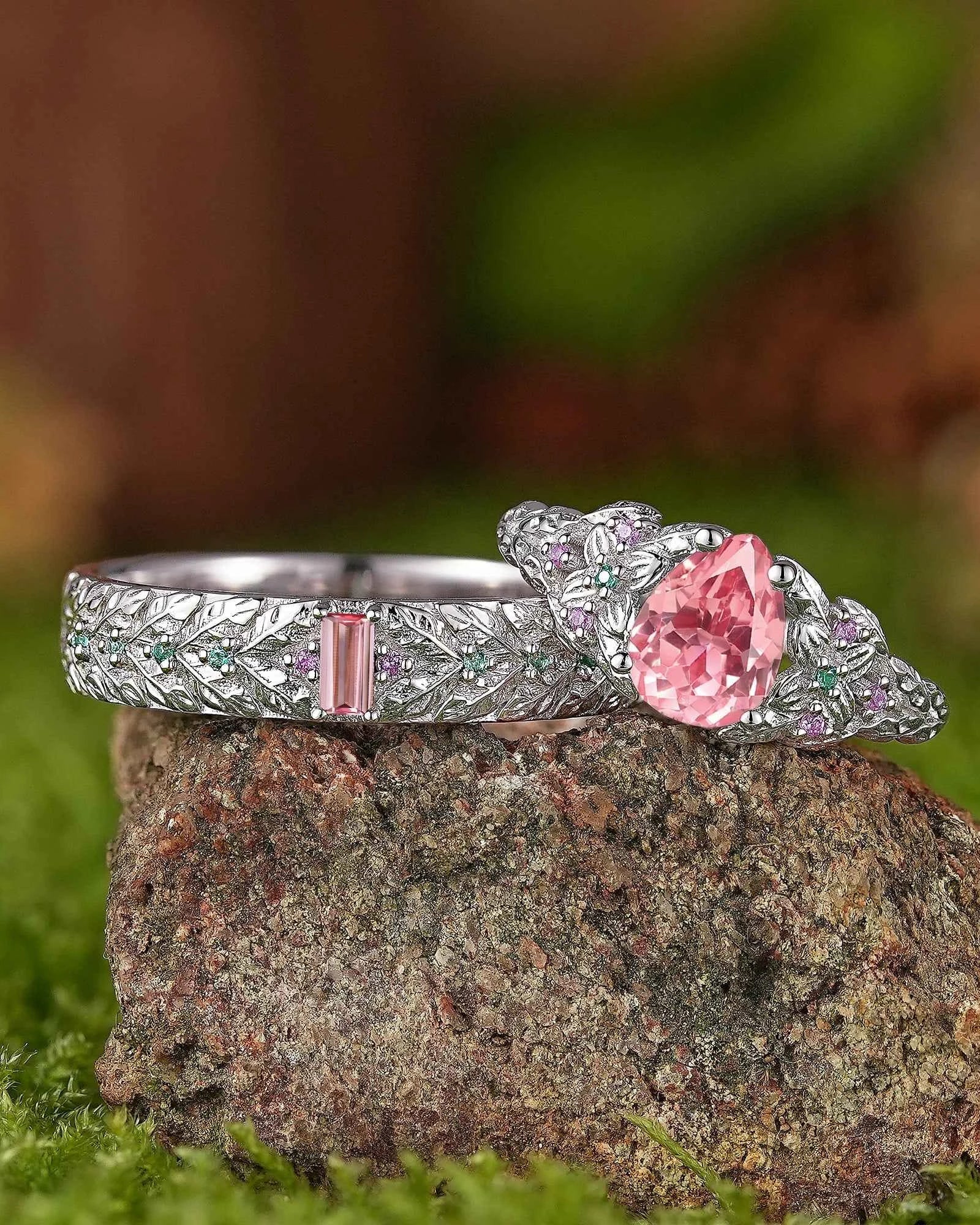 Leaf Inspired | 2pcs Papalacha Leaf Clover Design Couple Rings Set