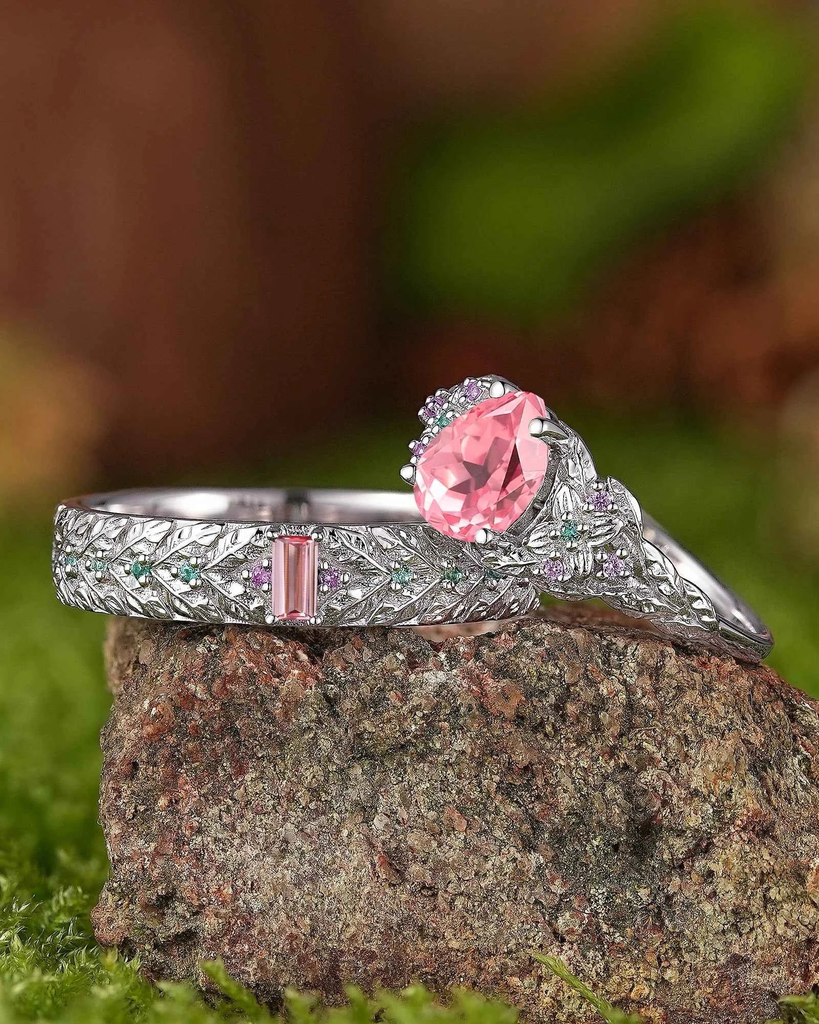 Leaf Inspired | 2pcs Papalacha Leaf Clover Design Couple Rings Set