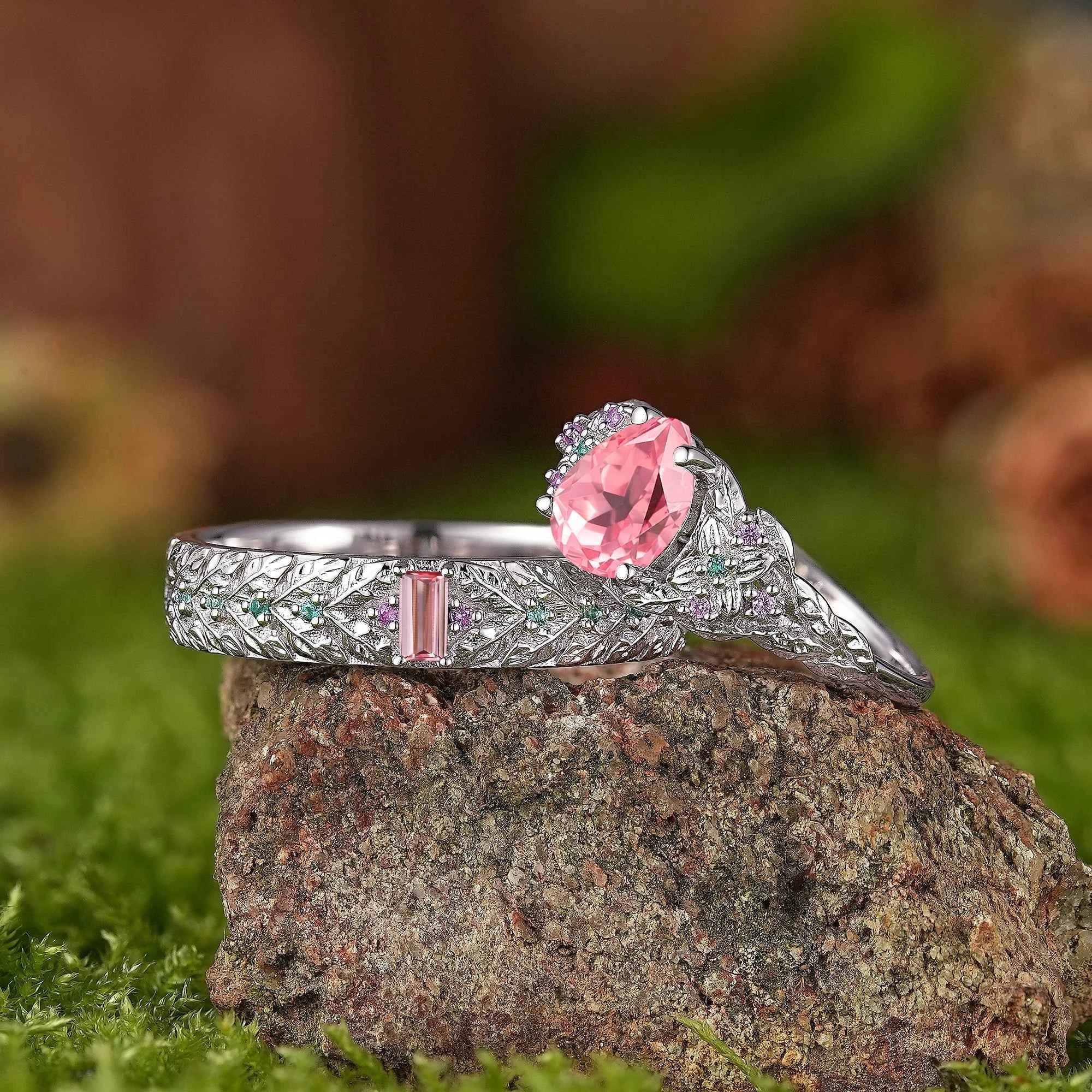 Leaf Inspired | 2pcs Papalacha Leaf Clover Design Couple Rings Set