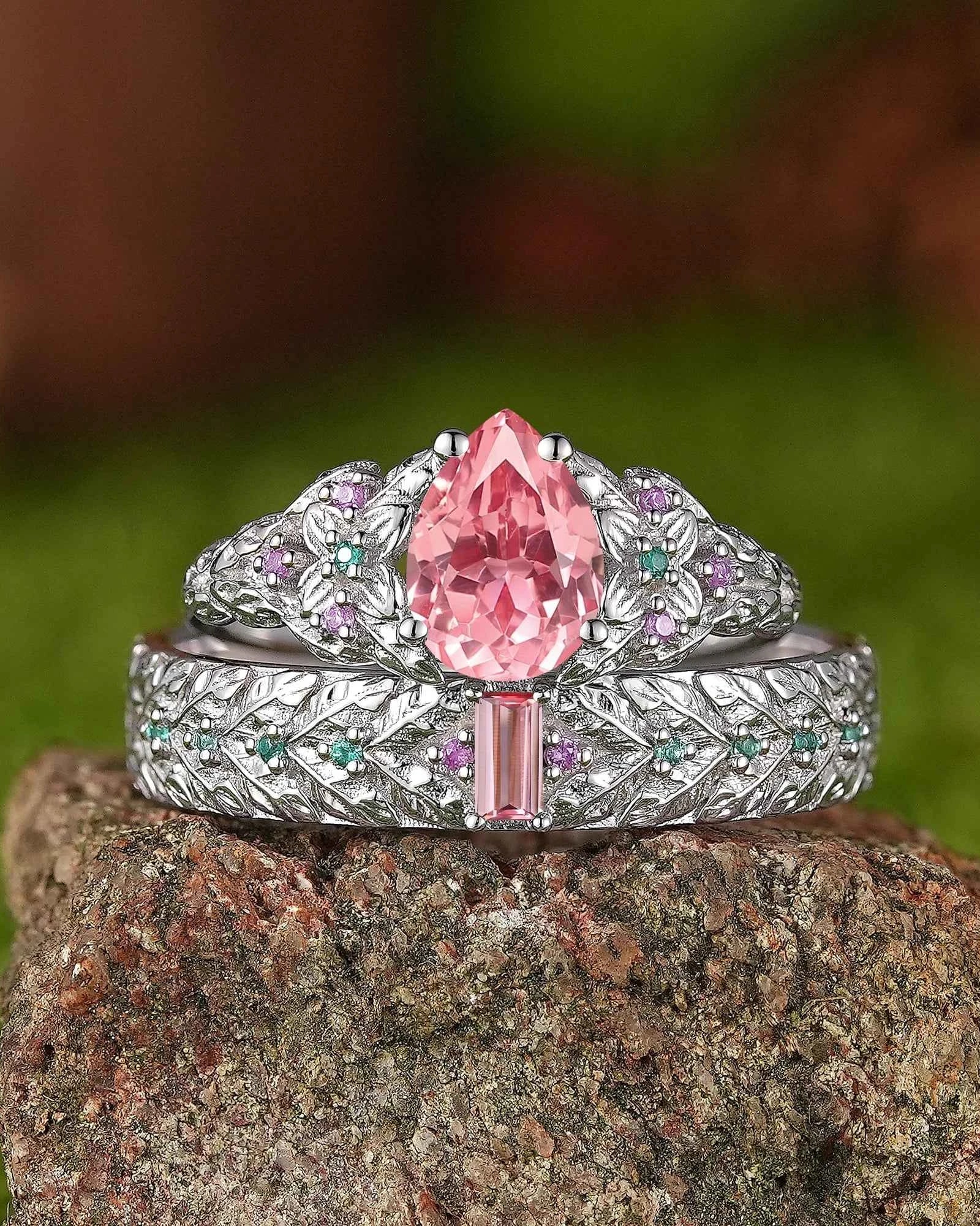 Leaf Inspired | 2pcs Papalacha Leaf Clover Design Couple Rings Set