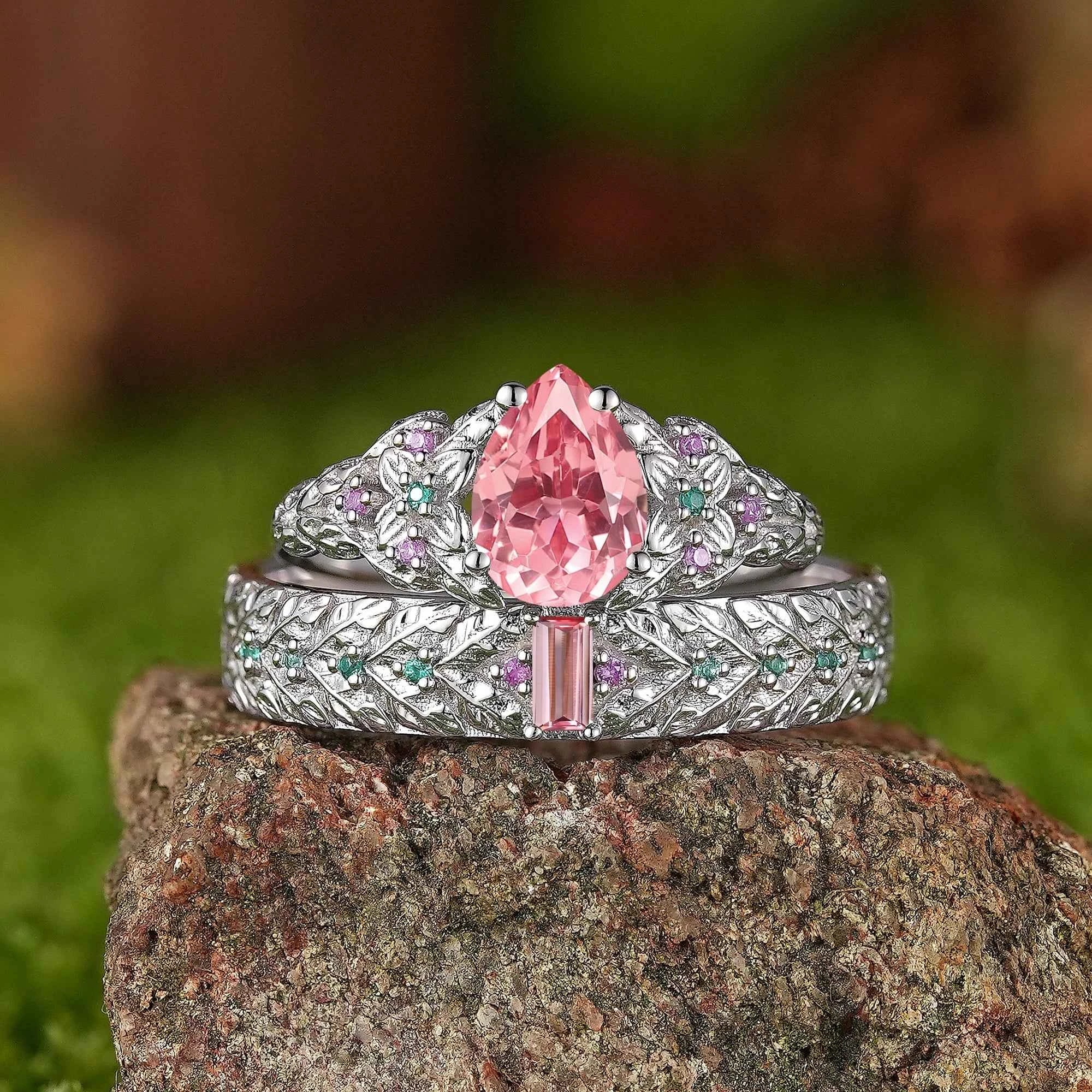 Leaf Inspired | 2pcs Papalacha Leaf Clover Design Couple Rings Set