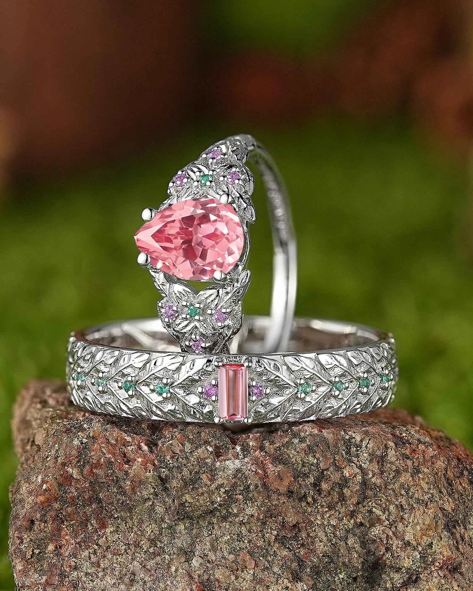 Leaf Inspired | 2pcs Papalacha Leaf Clover Design Couple Rings Set