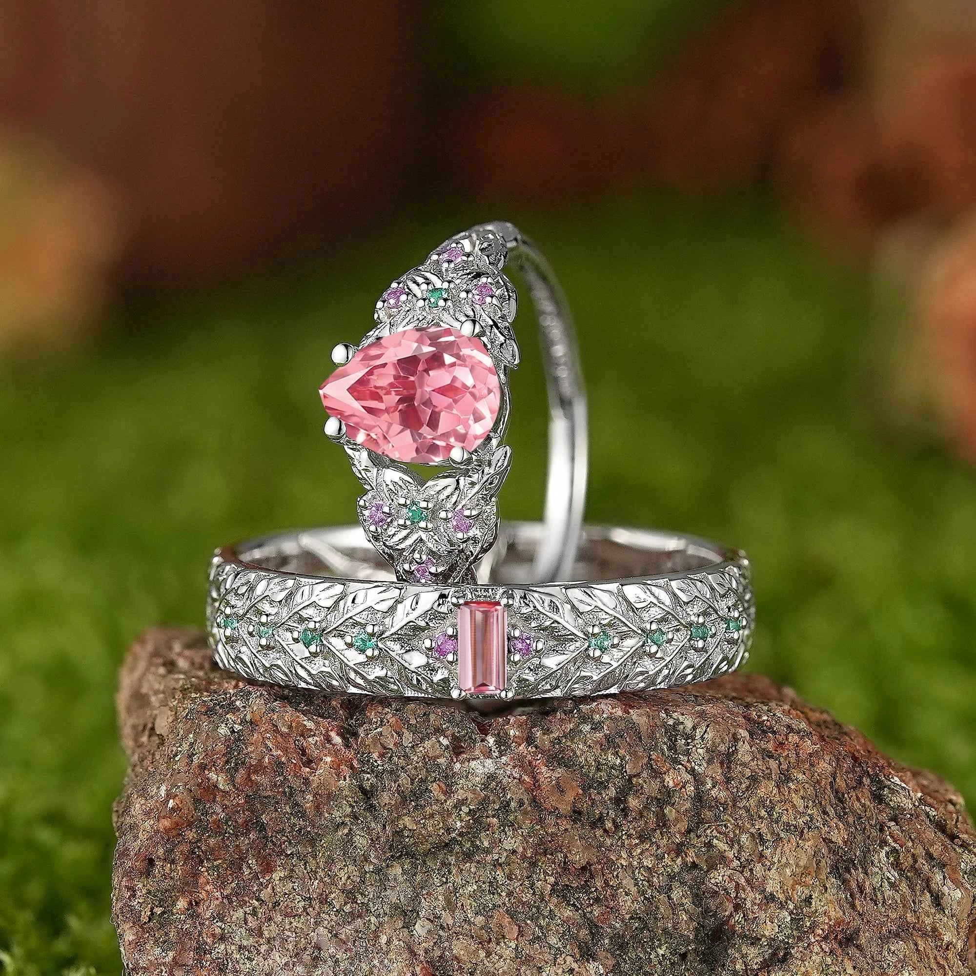 Leaf Inspired | 2pcs Papalacha Leaf Clover Design Couple Rings Set