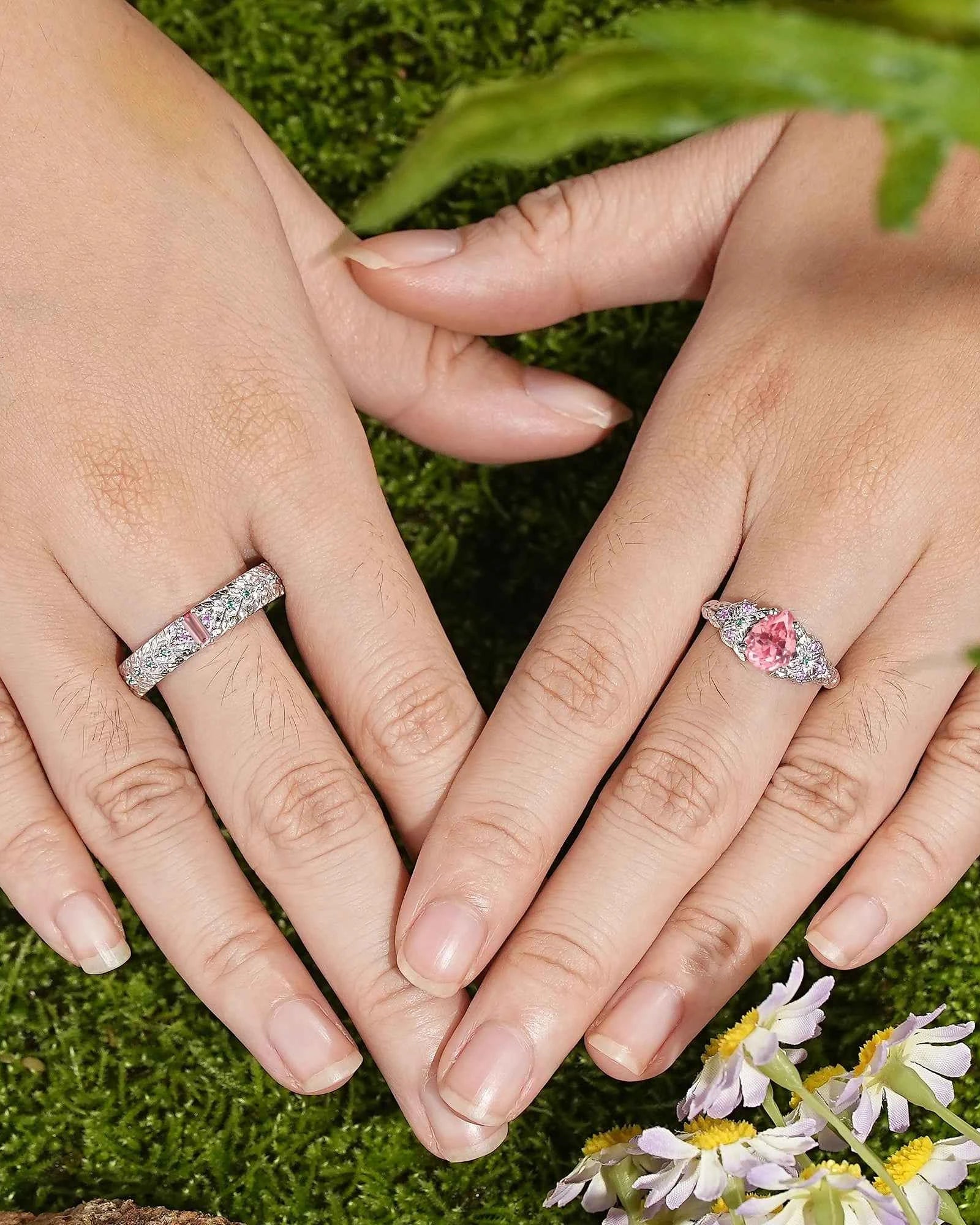 Leaf Inspired | 2pcs Papalacha Leaf Clover Design Couple Rings Set