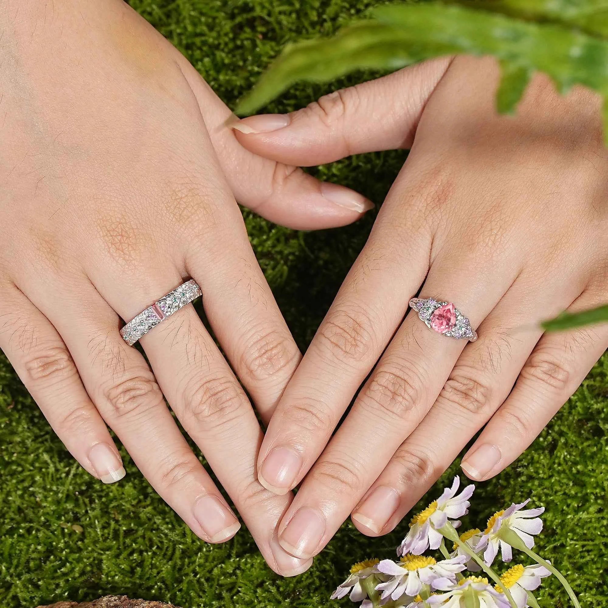 Leaf Inspired | 2pcs Papalacha Leaf Clover Design Couple Rings Set