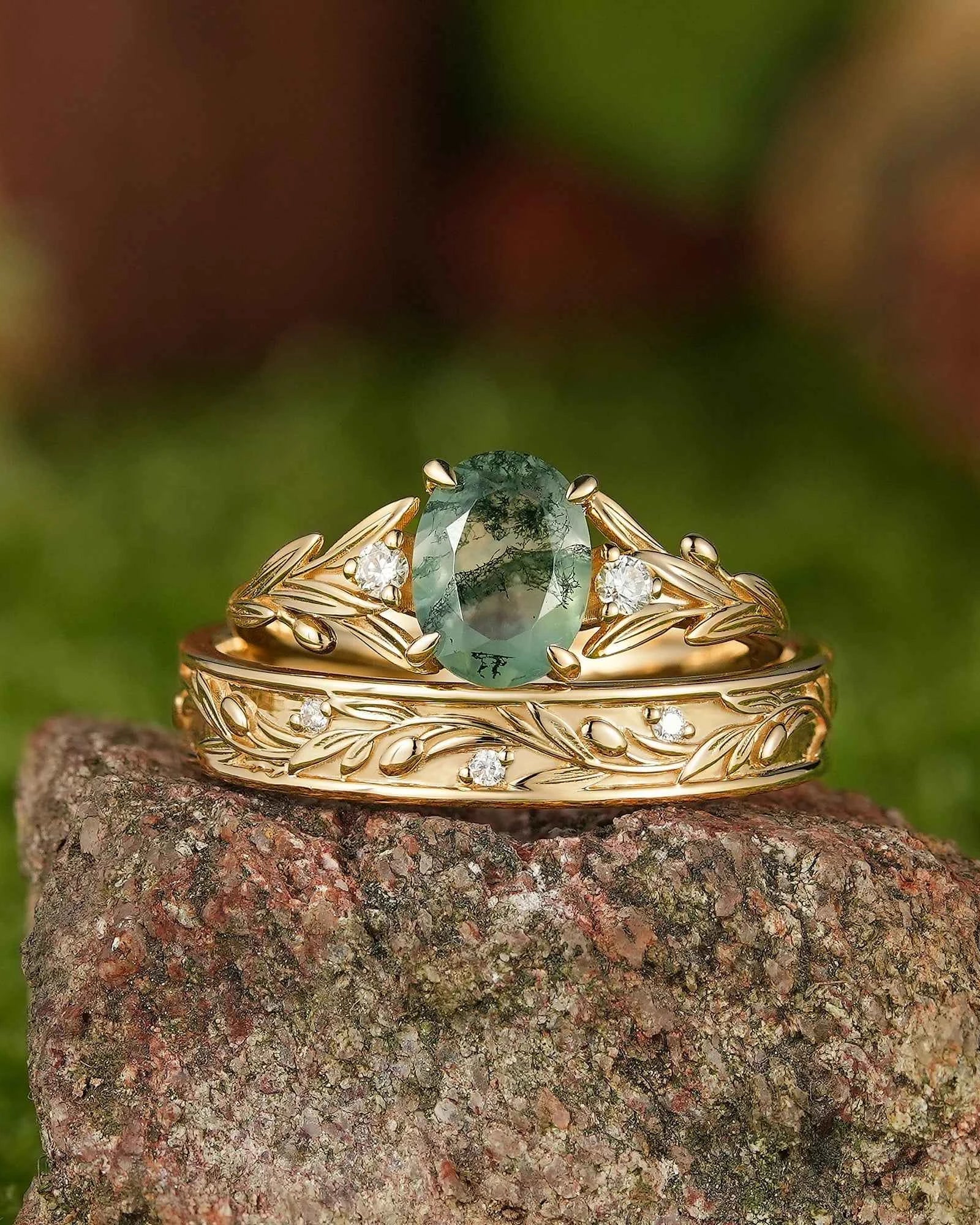 Leaf Inspired| 2pcs Ivy Leaf Design Moissanite Couple Ring Set