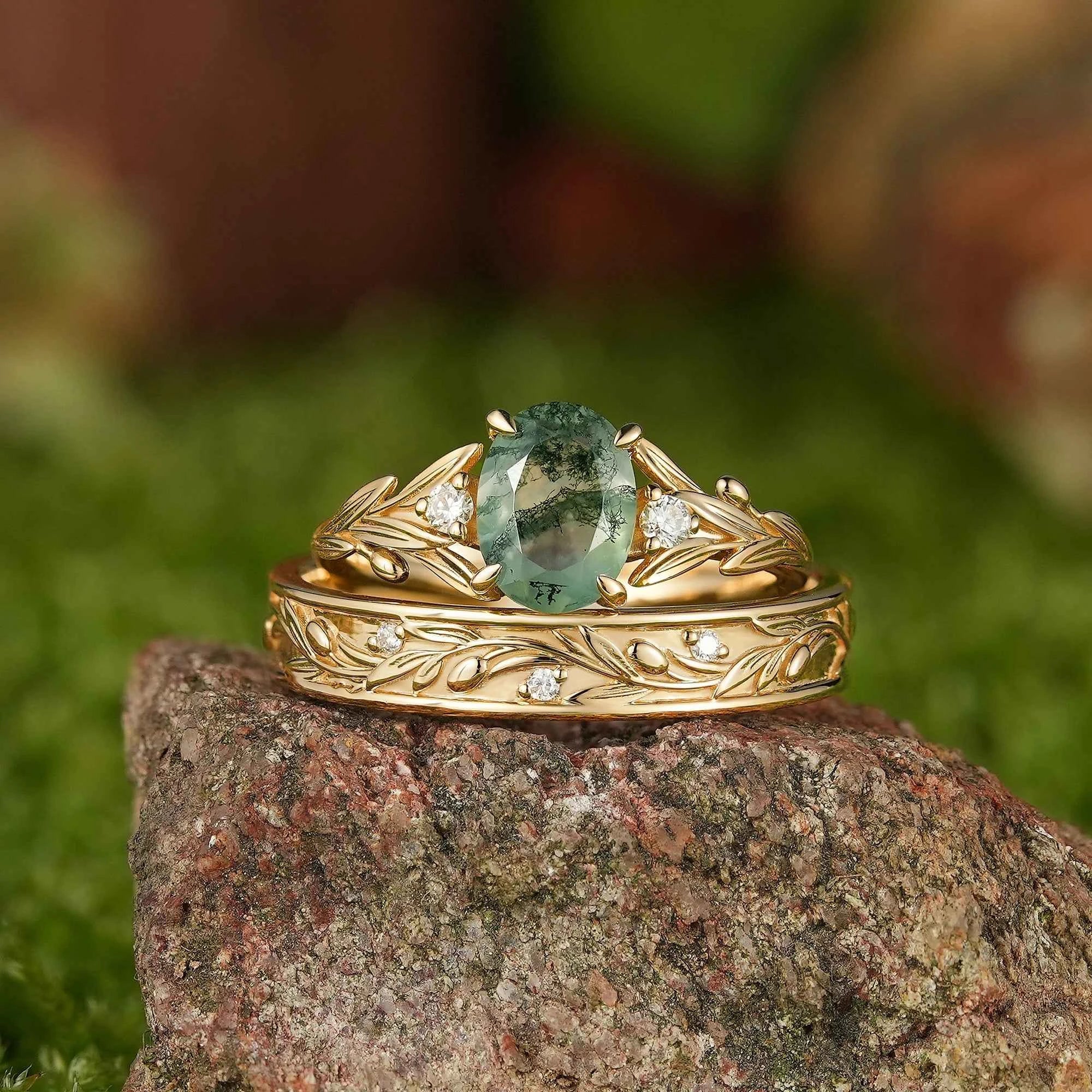 Leaf Inspired| 2pcs Ivy Leaf Design Moissanite Couple Ring Set