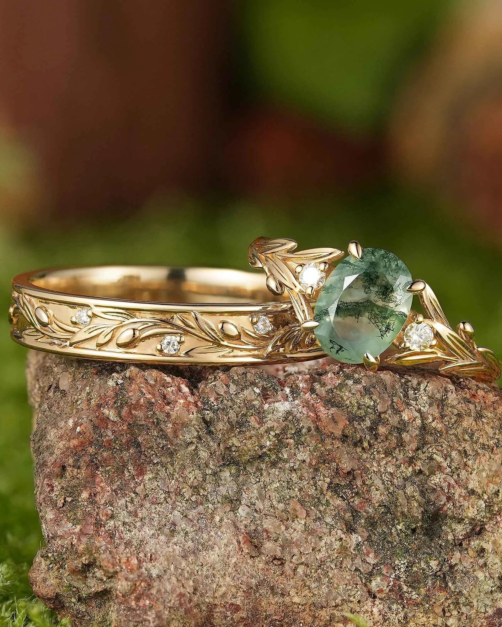 Leaf Inspired| 2pcs Ivy Leaf Design Moissanite Couple Ring Set