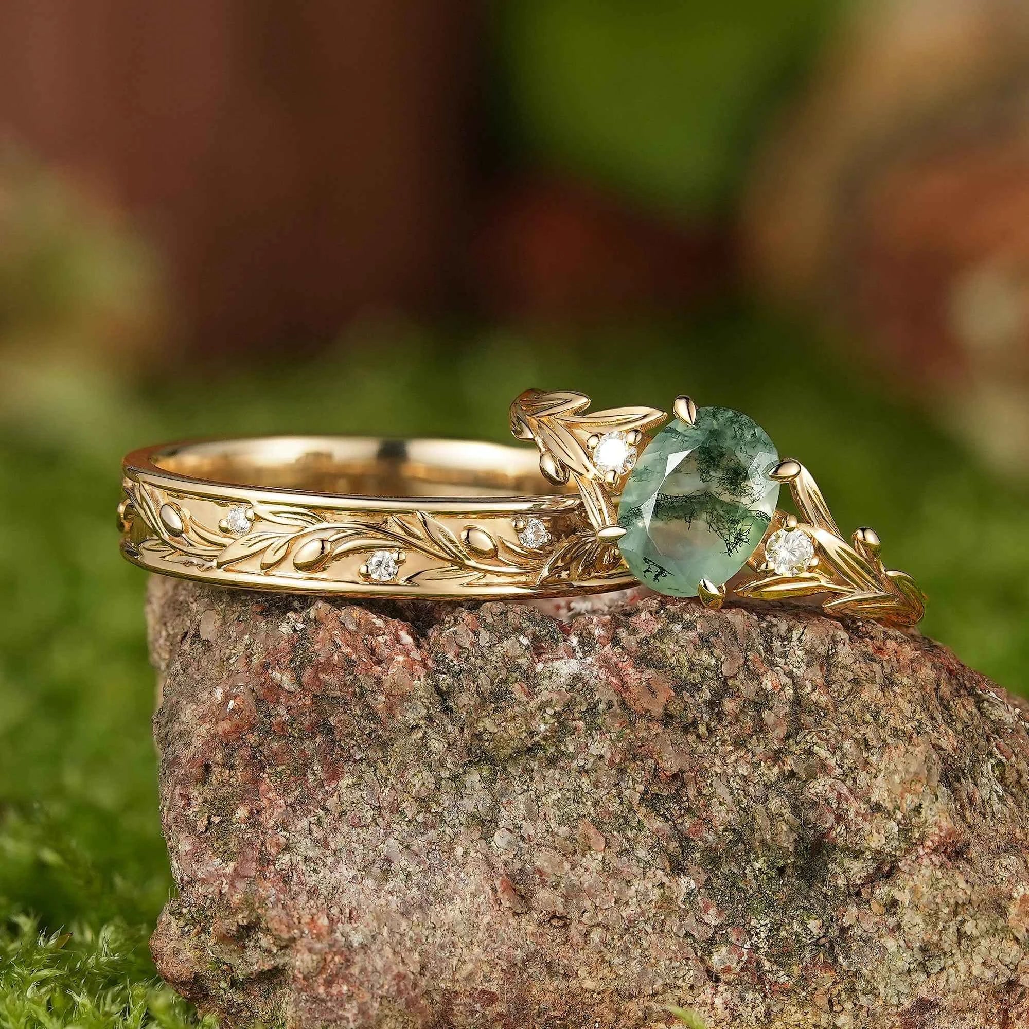 Leaf Inspired| 2pcs Ivy Leaf Design Moissanite Couple Ring Set