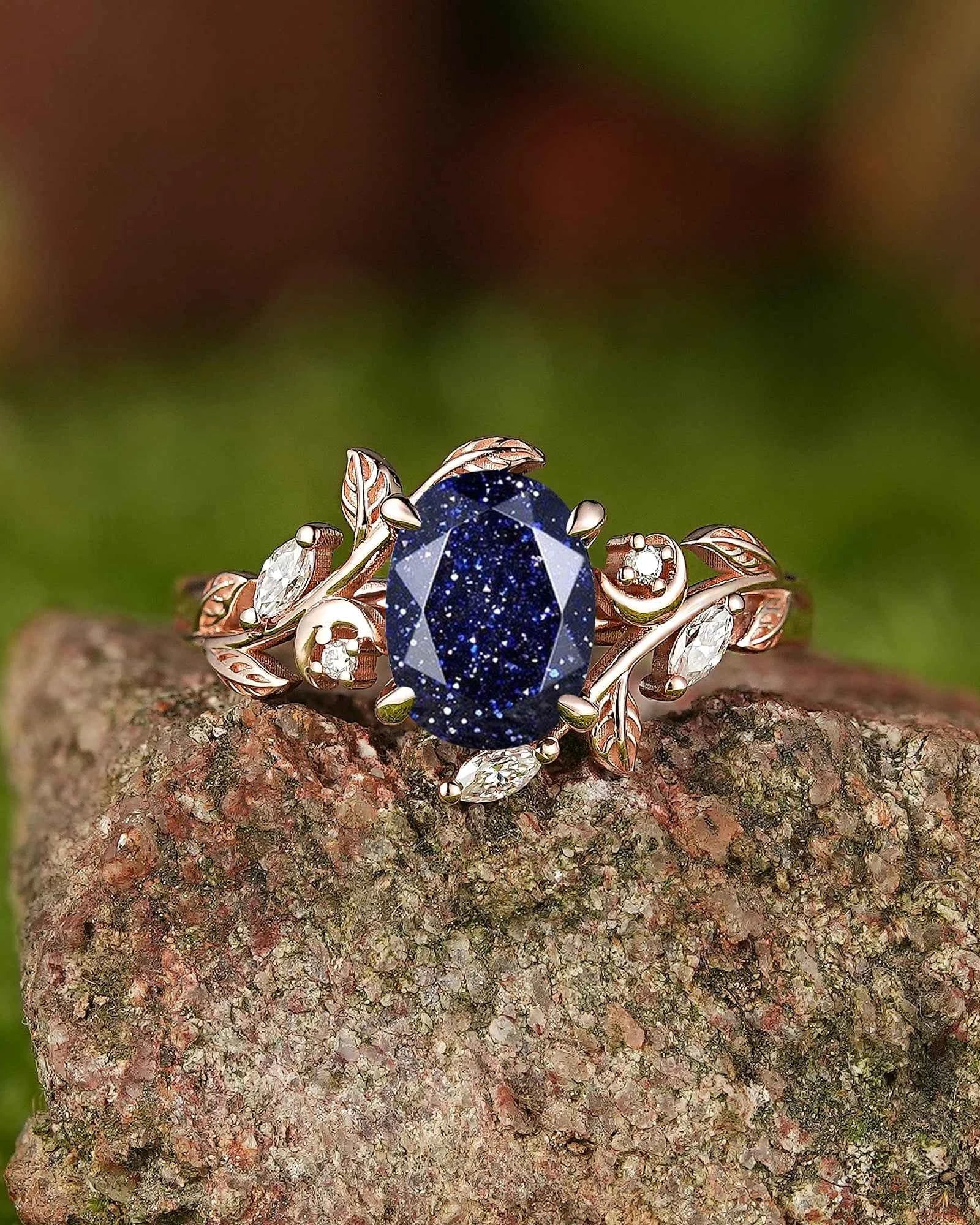 LCCjewelry | Sapphire Leaf and Moon Engagement Ring