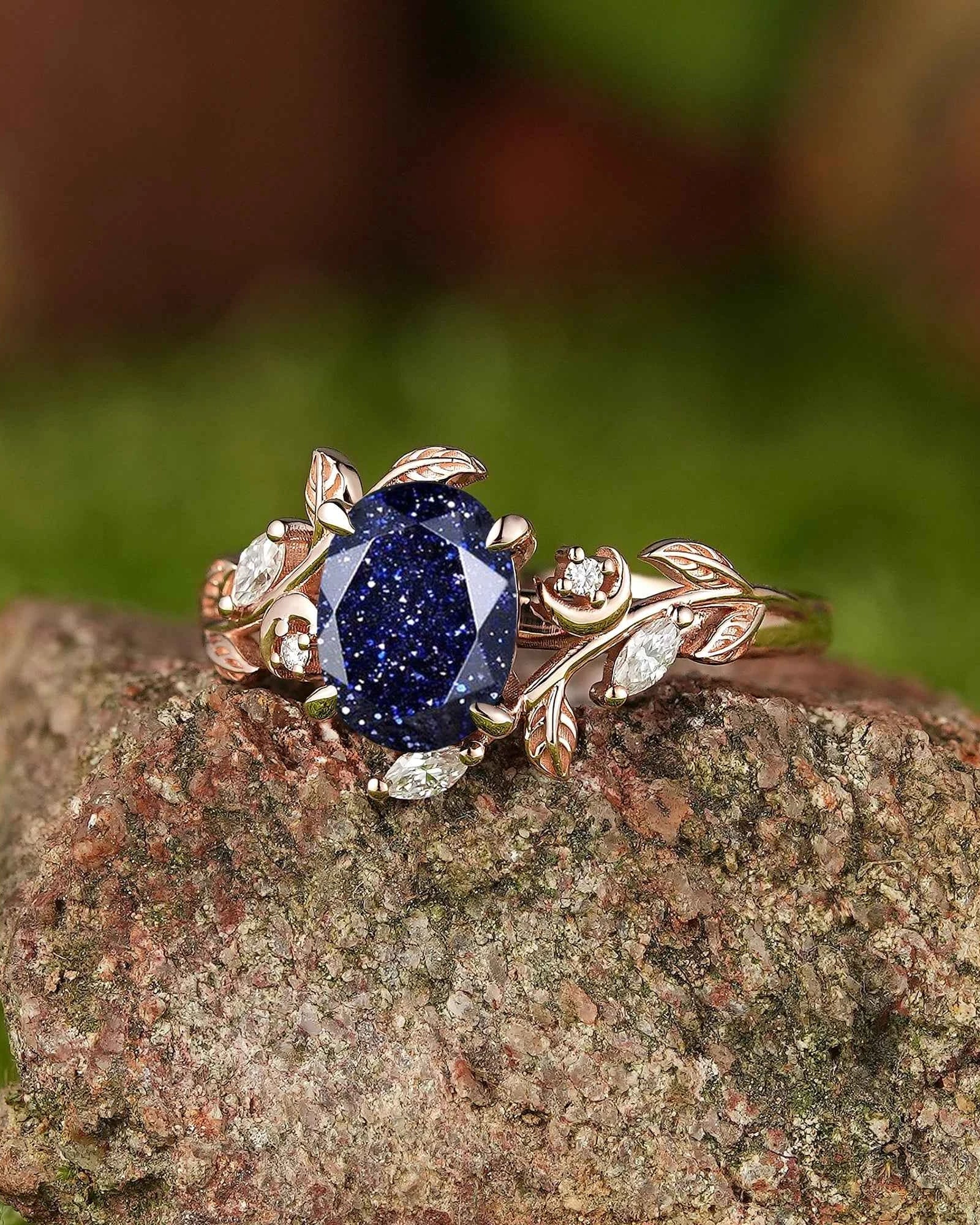 LCCjewelry | Sapphire Leaf and Moon Engagement Ring