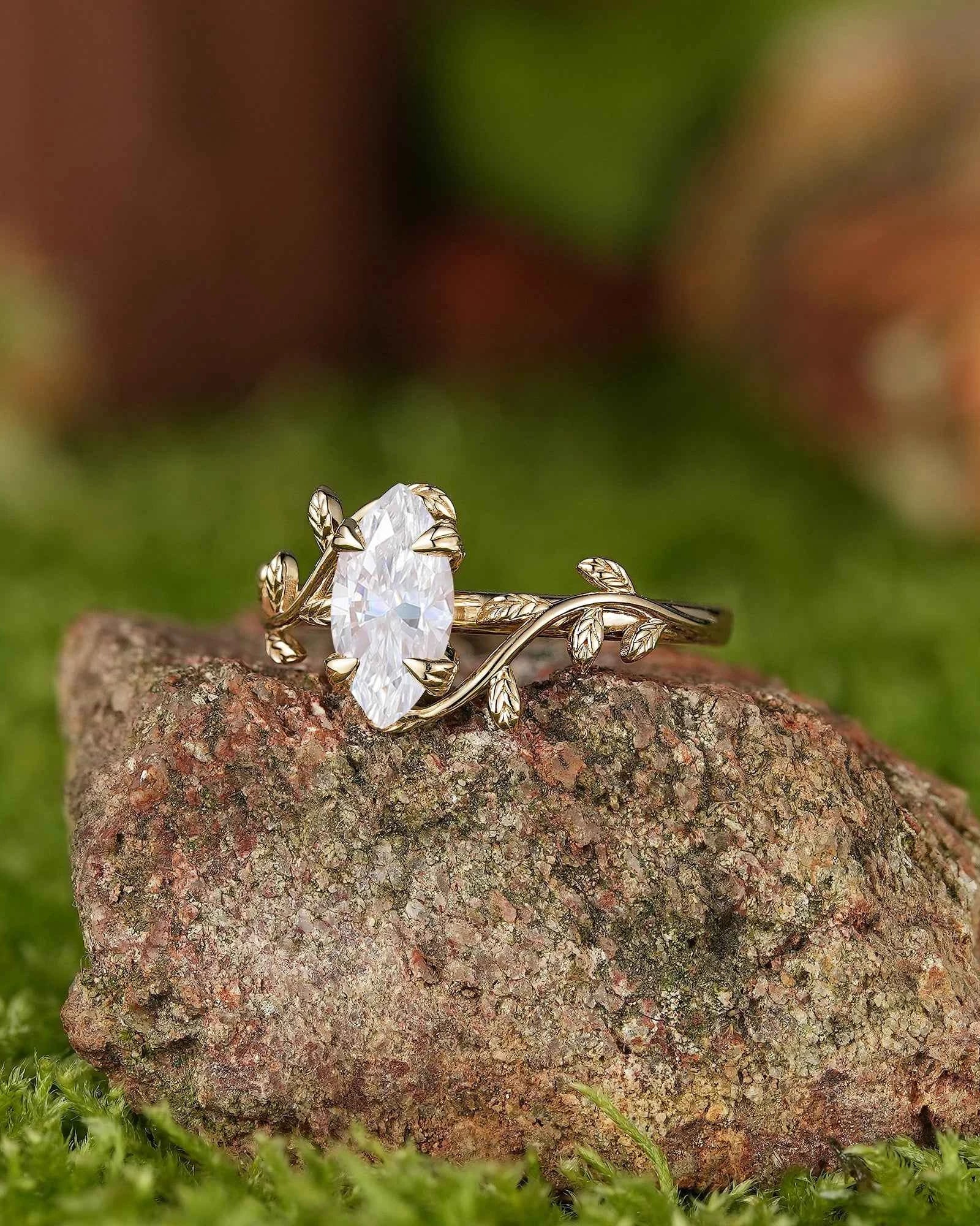 LCCjewelry | 1.5ct Oval Cut Moissanite Leaf Engagement Ring