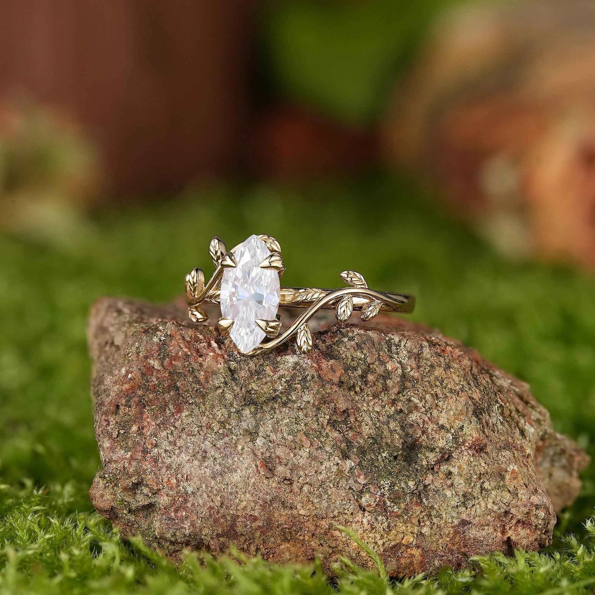 LCCjewelry | 1.5ct Oval Cut Moissanite Leaf Engagement Ring