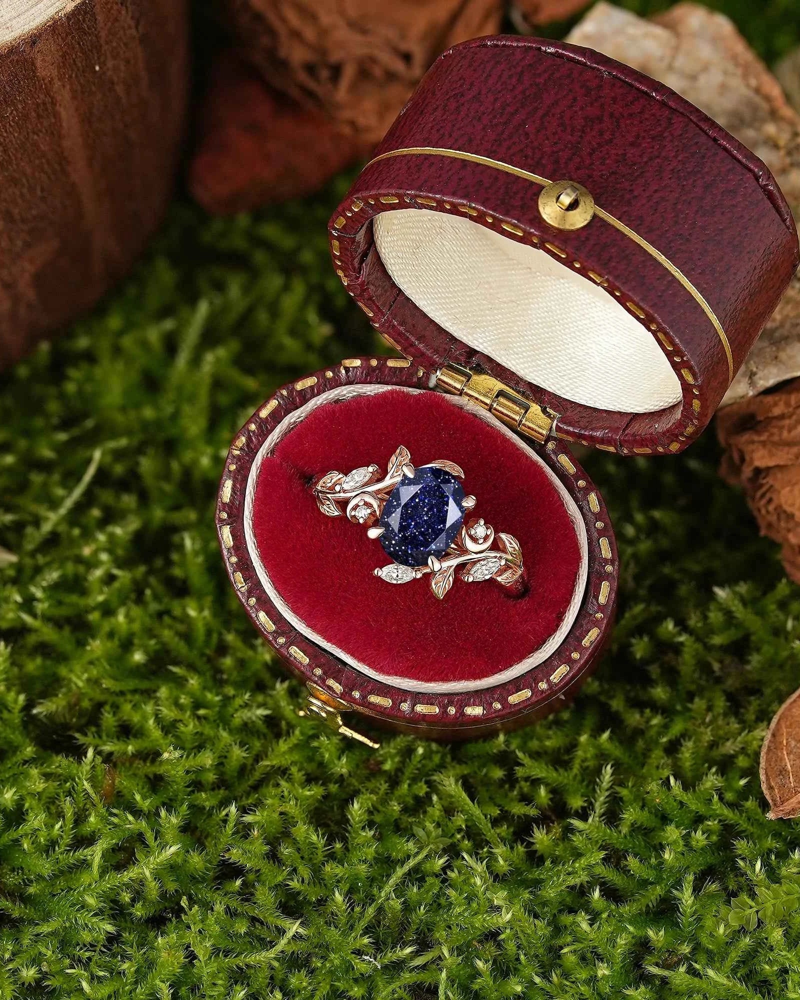 LCCjewelry | Sapphire Leaf and Moon Engagement Ring