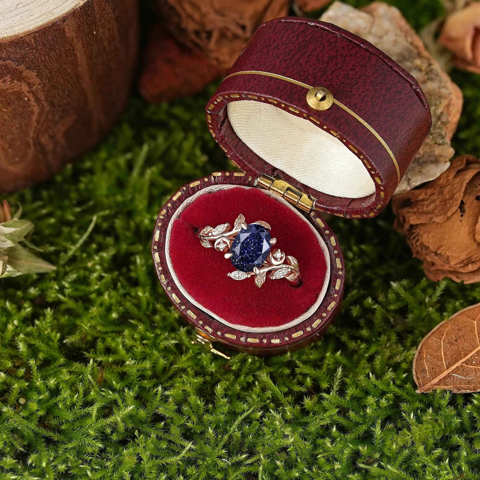 LCCjewelry | Sapphire Leaf and Moon Engagement Ring