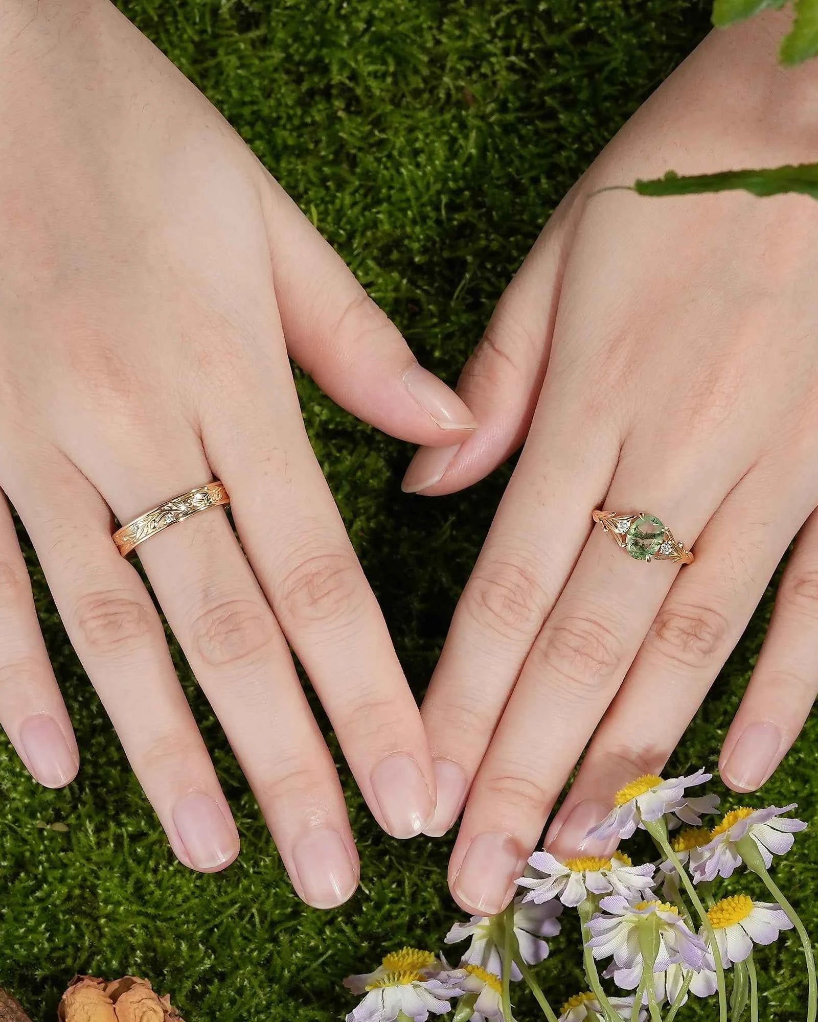 Leaf Inspired| 2pcs Ivy Leaf Design Moissanite Couple Ring Set