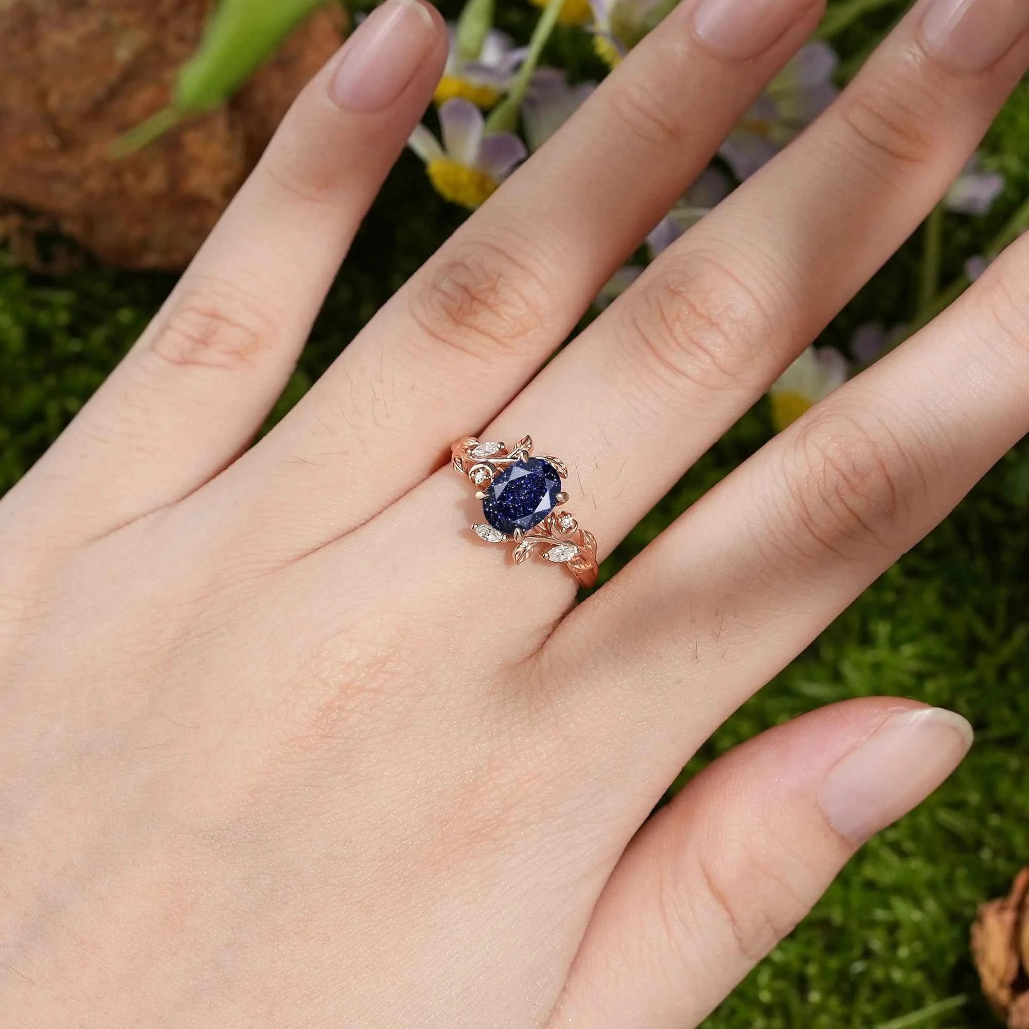 LCCjewelry | Sapphire Leaf and Moon Engagement Ring