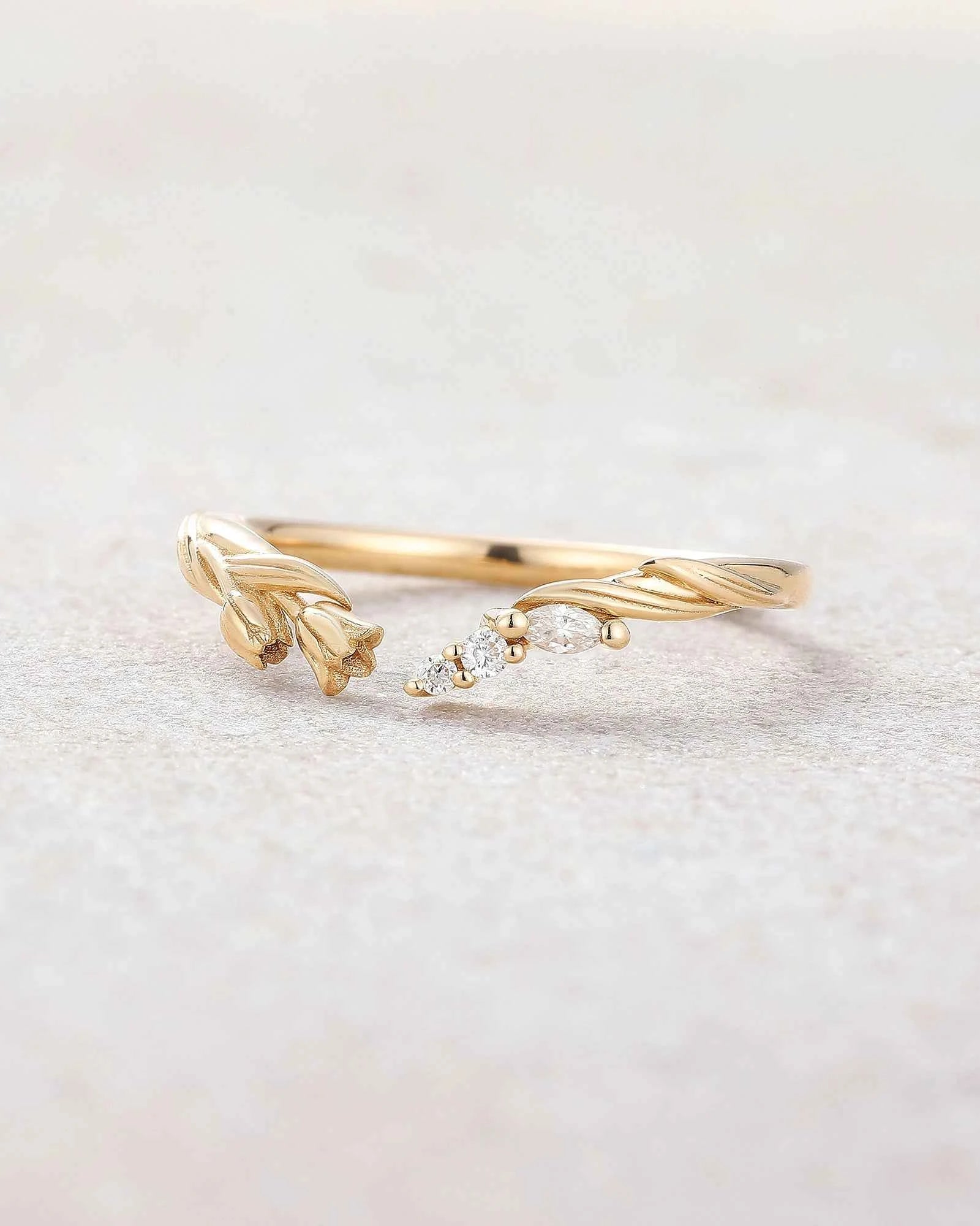 Floral Inspired | Tulip Design Curved Stacking Wedding Band
