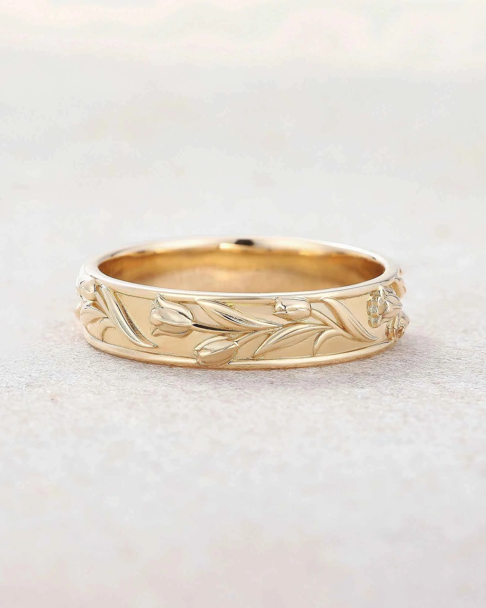 Floral Inspired | 5mm Tulip Design Mens Wedding Band