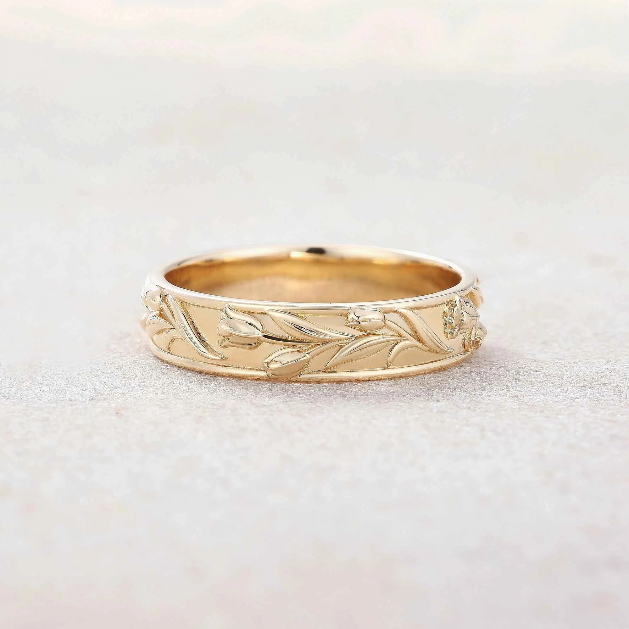 Floral Inspired | 5mm Tulip Design Mens Wedding Band