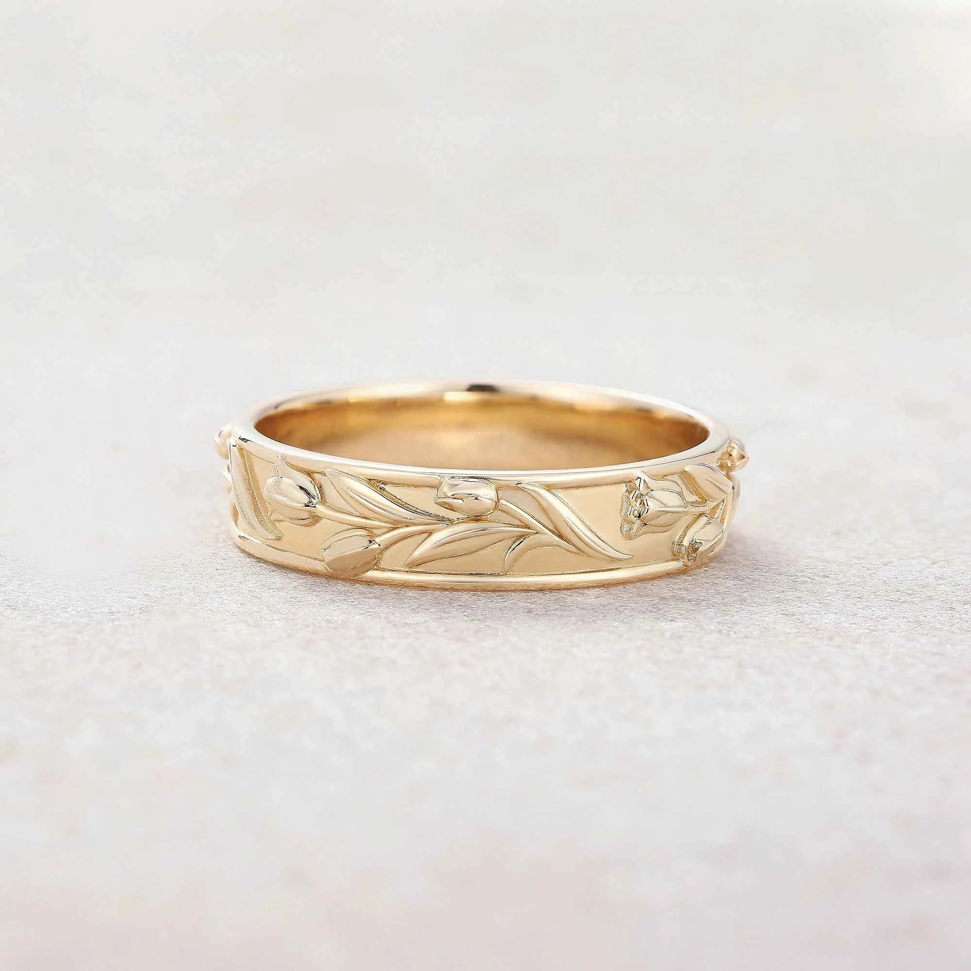 Floral Inspired | 5mm Tulip Design Mens Wedding Band