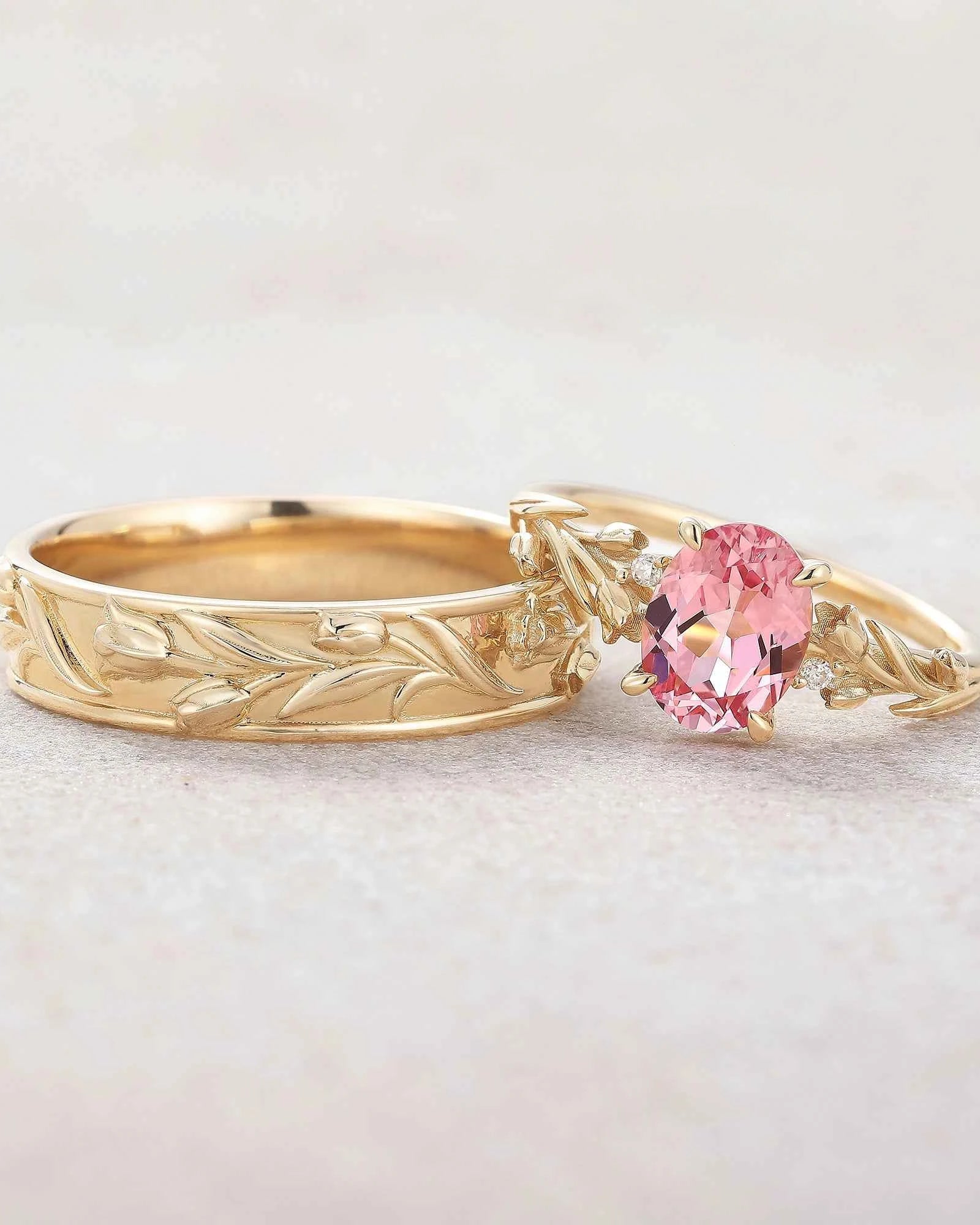 Floral Inspired | Papalacha Tulip Flower Design Couple Ring Set