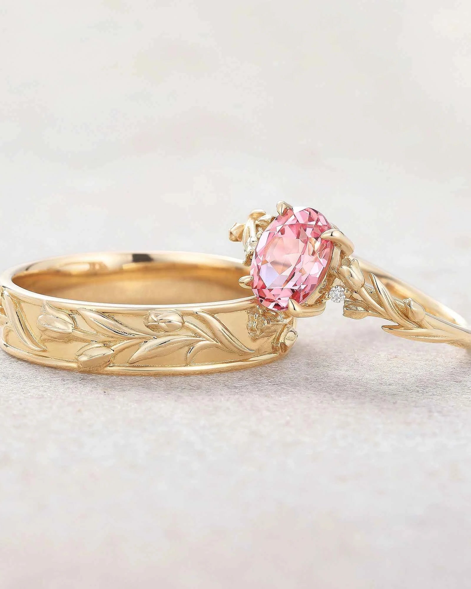 Floral Inspired | Papalacha Tulip Flower Design Couple Ring Set