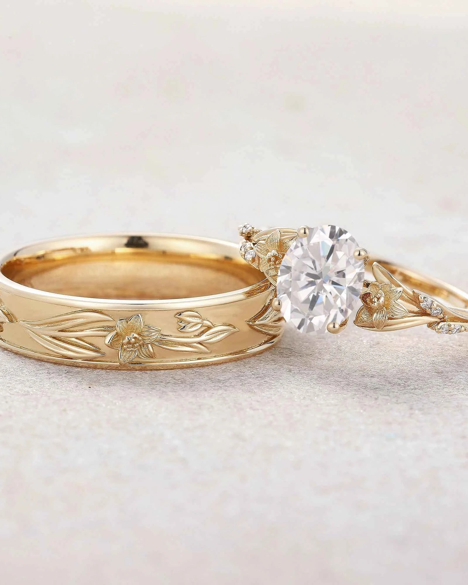Floral Inspired | 2pcs Daffodils Design Moissanite Couple Rings