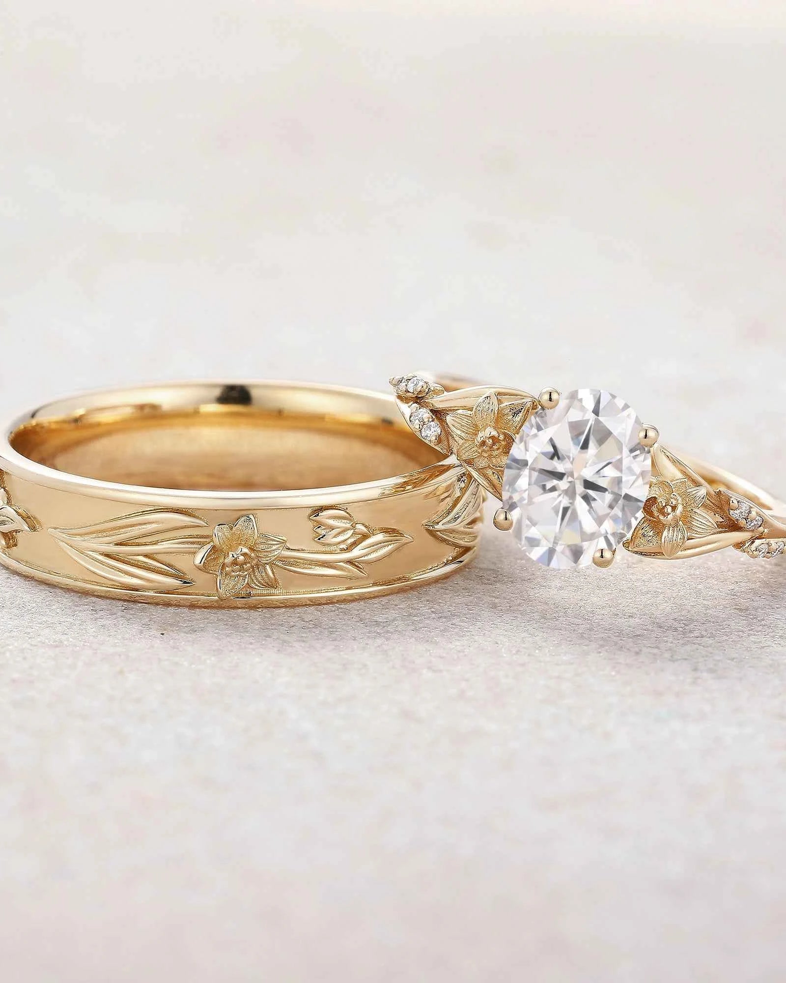 Floral Inspired | 2pcs Daffodils Design Moissanite Couple Rings