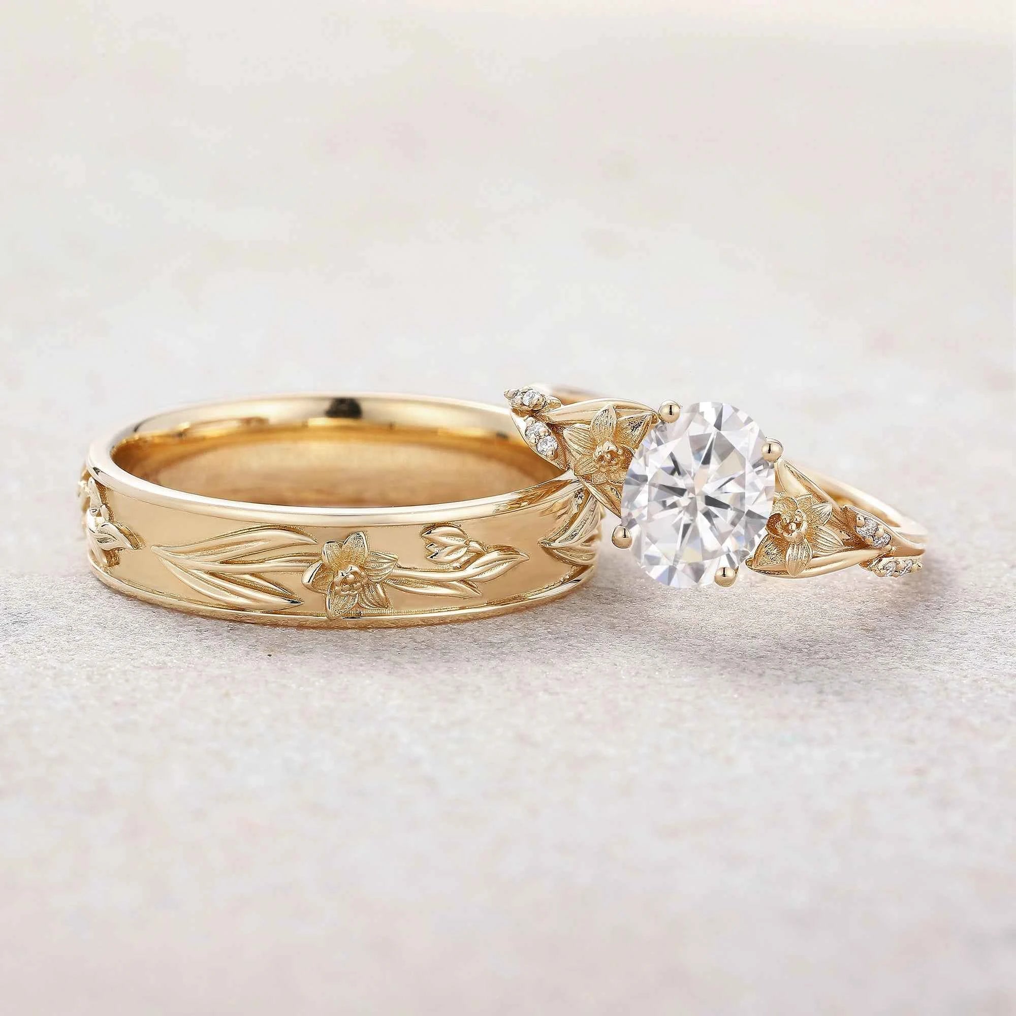 Floral Inspired | 2pcs Daffodils Design Moissanite Couple Rings