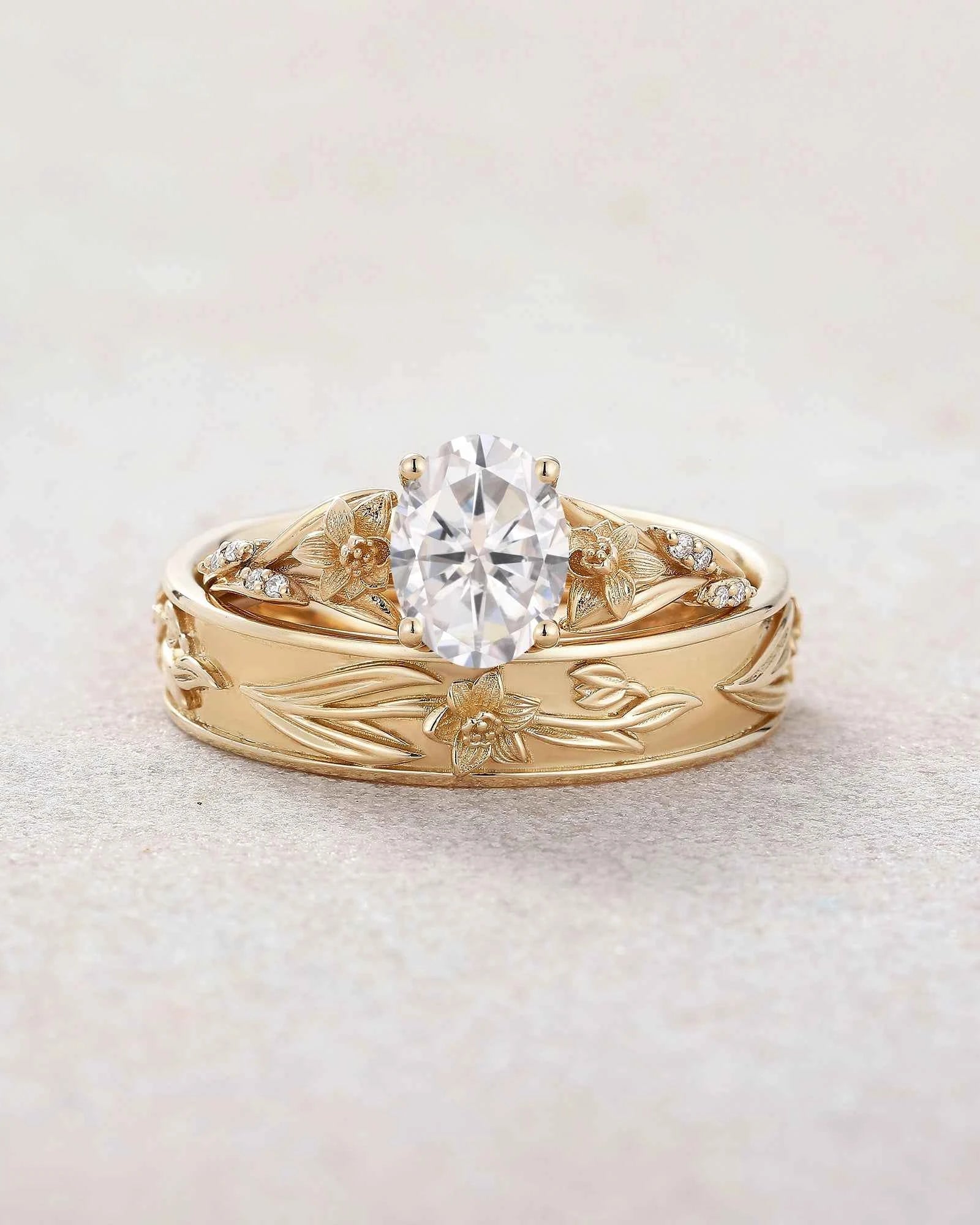Floral Inspired | 2pcs Daffodils Design Moissanite Couple Rings