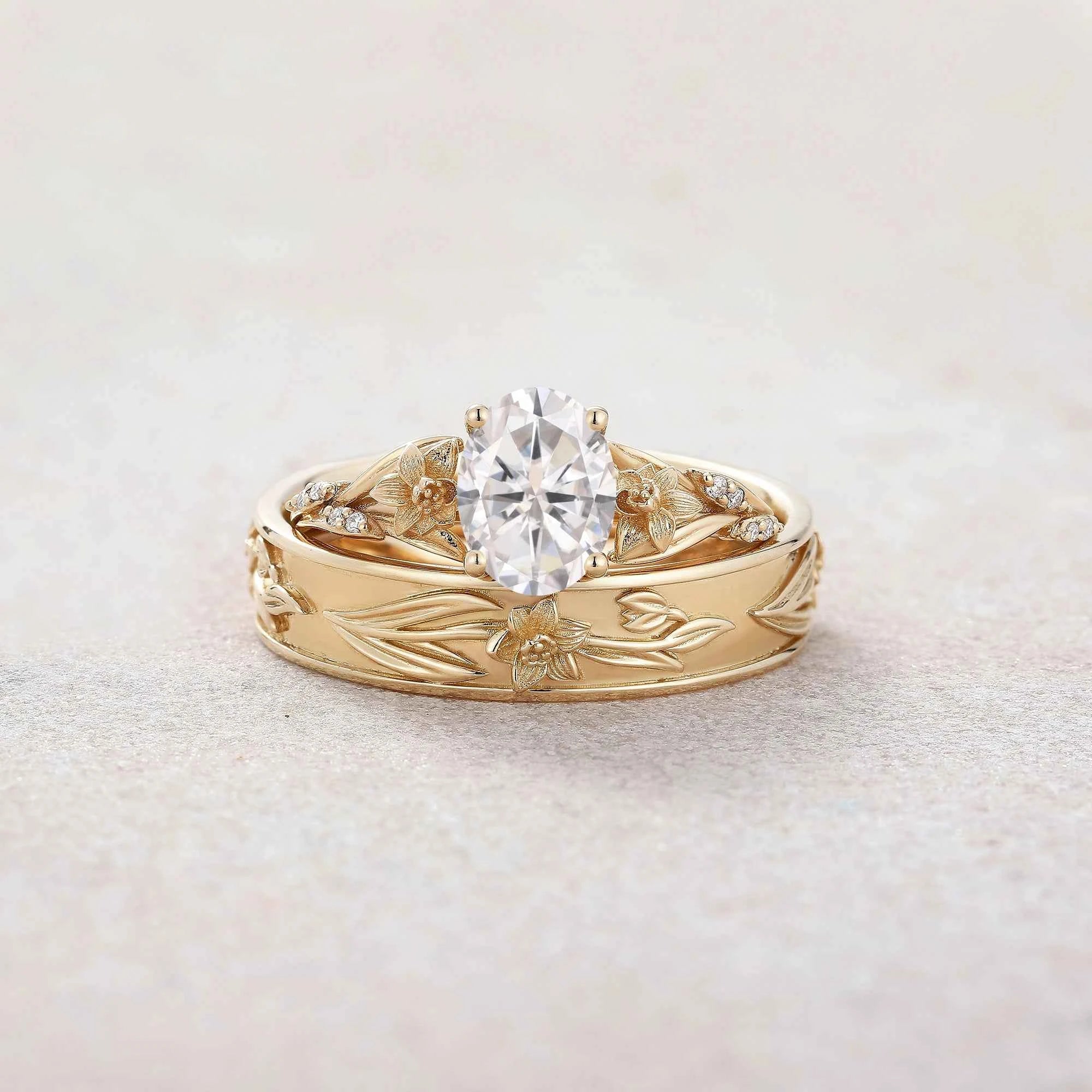 Floral Inspired | 2pcs Daffodils Design Moissanite Couple Rings