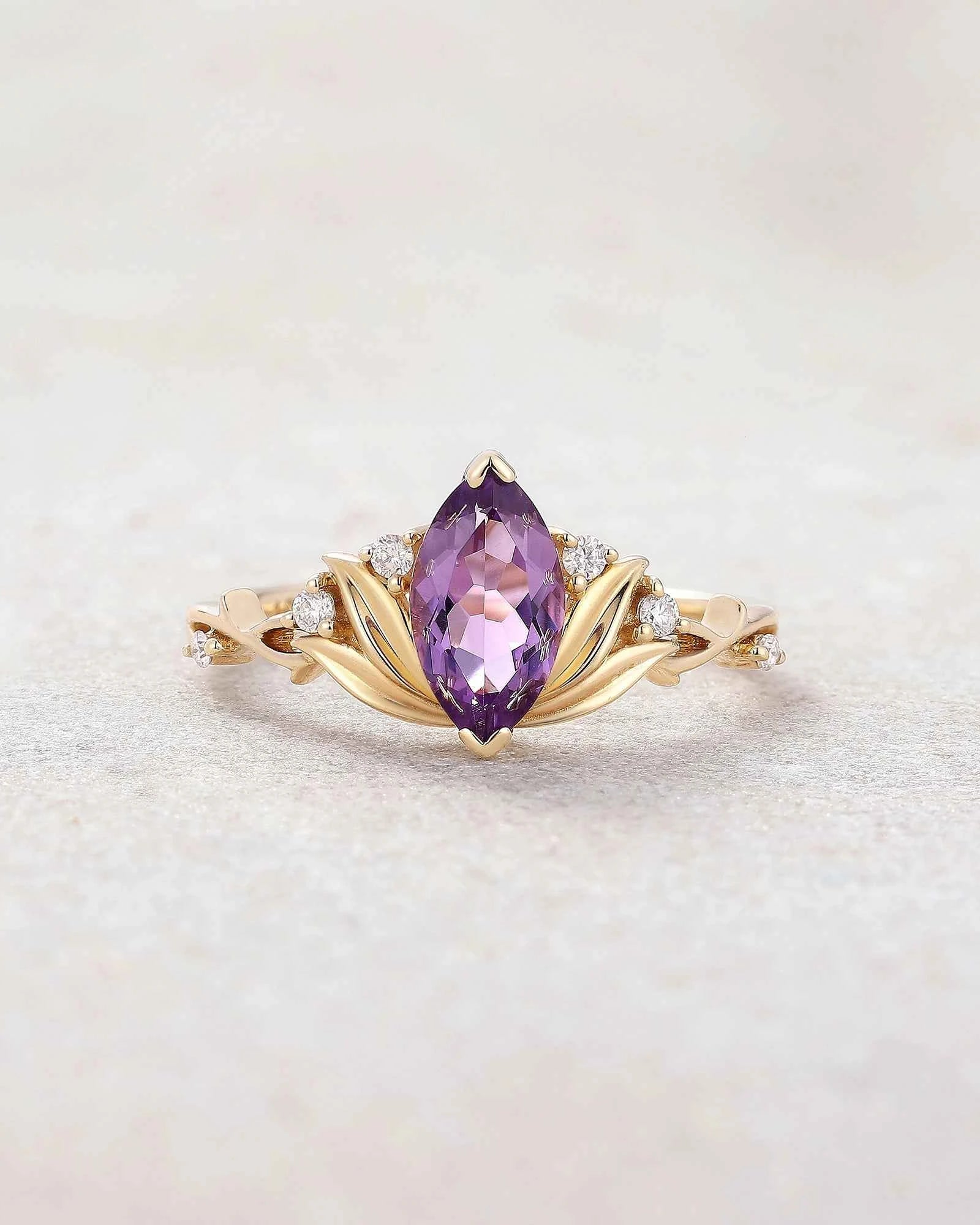 Floral Inspired | Water Lily Design Amethyst Engagement Ring