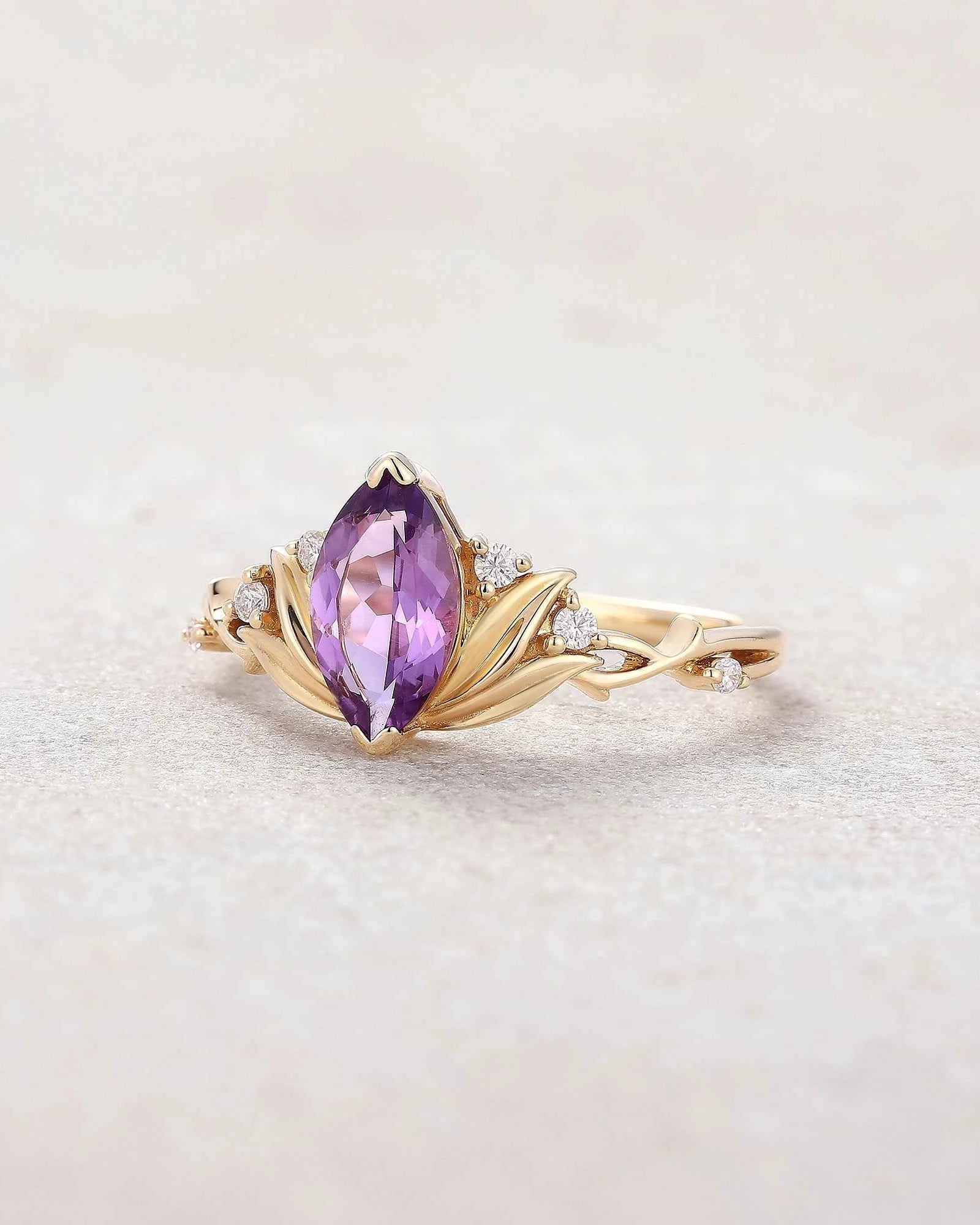 Floral Inspired | Water Lily Design Amethyst Engagement Ring