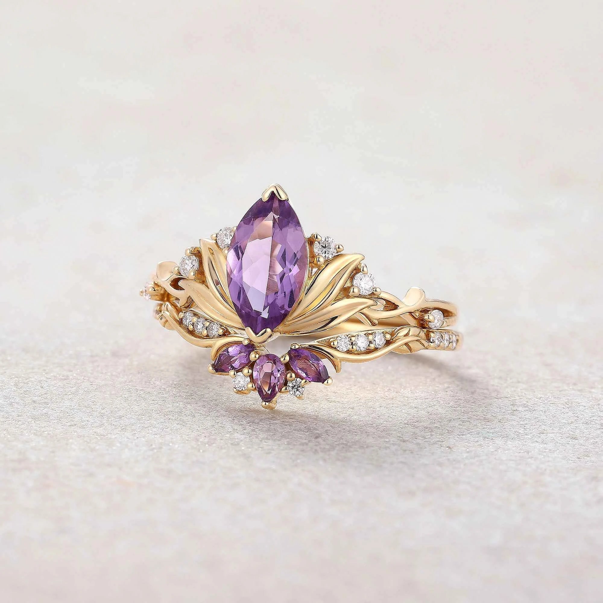 Floral Inspired | Amethyst Water Lily Engagement Ring Set