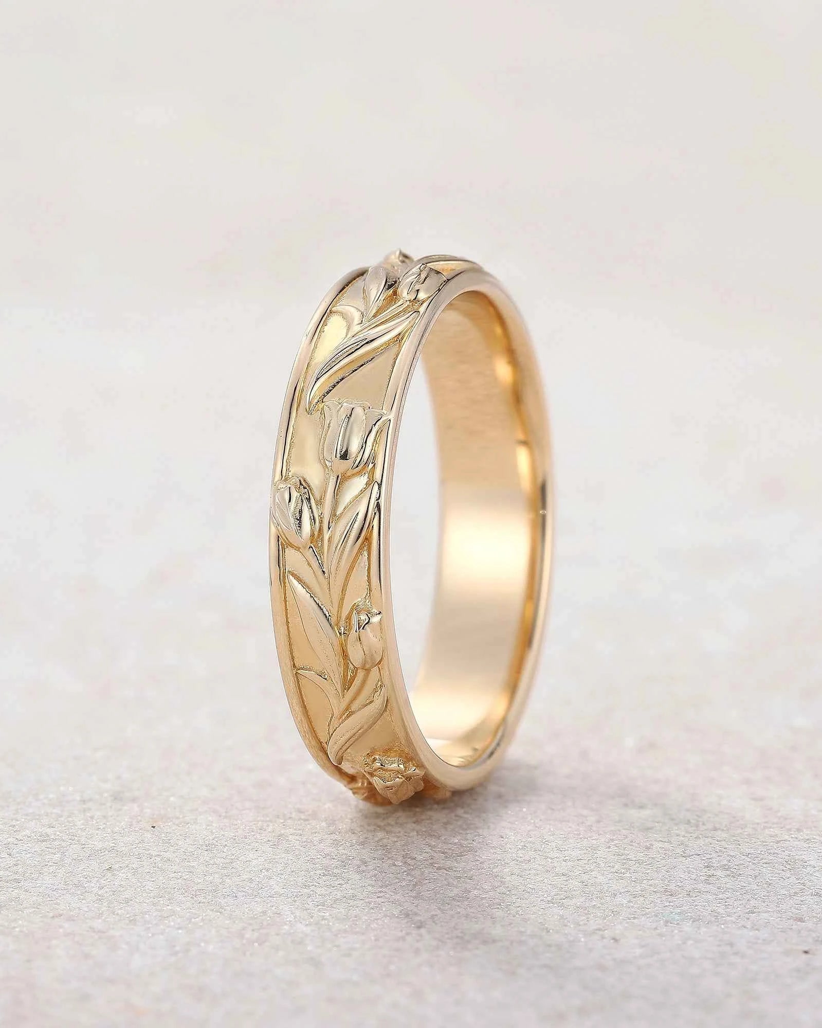 Floral Inspired | 5mm Tulip Design Mens Wedding Band