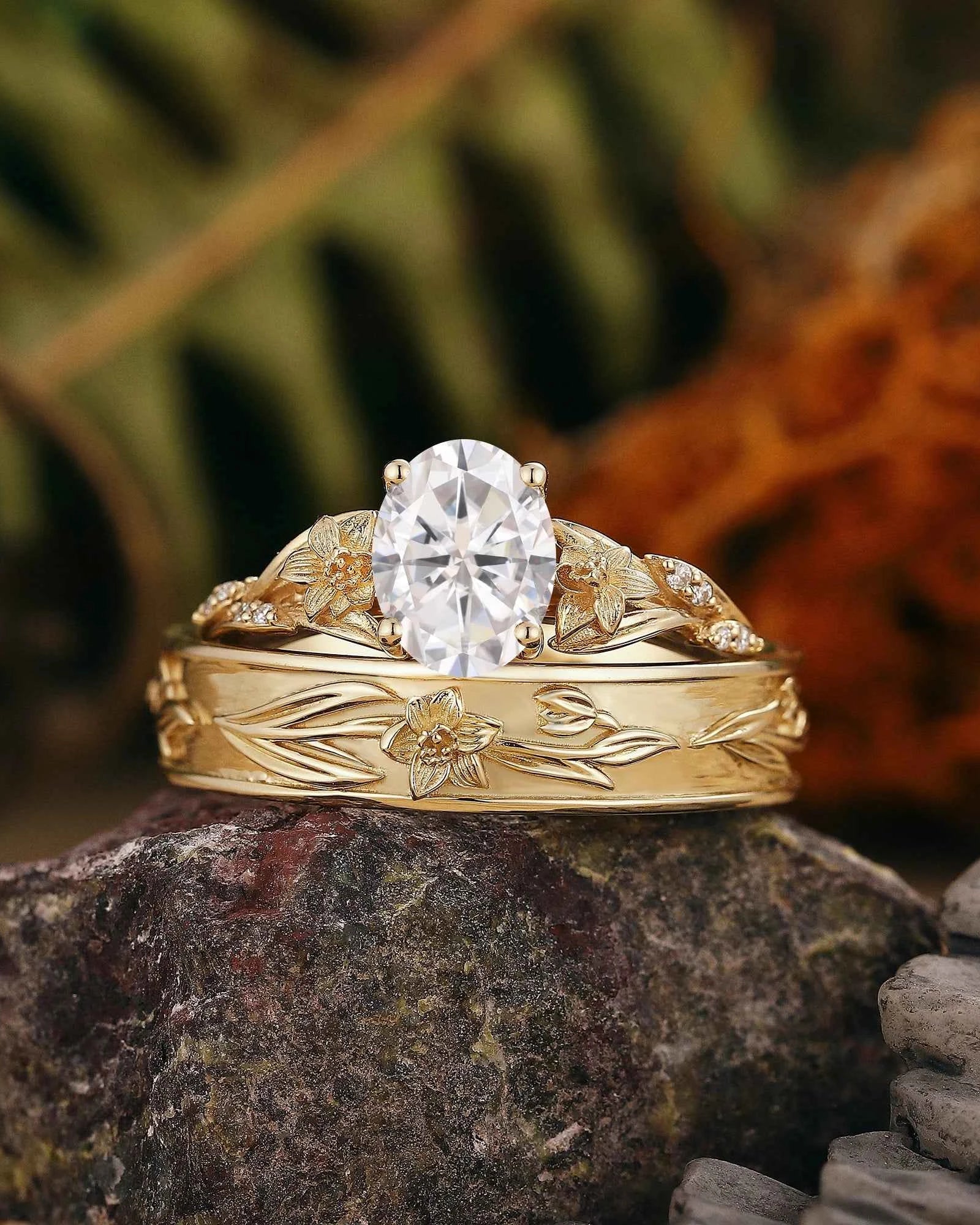 Floral Inspired | 2pcs Daffodils Design Moissanite Couple Rings